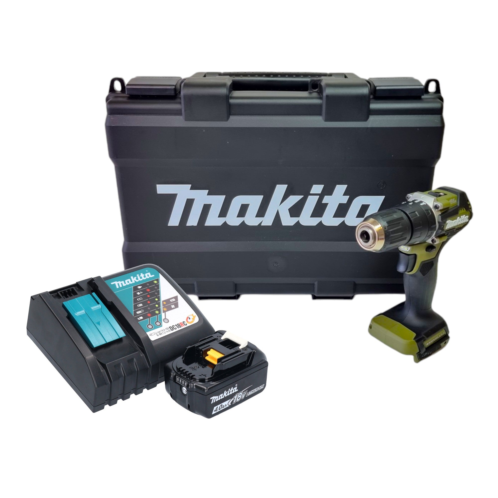 Makita DHP 487 RM1KO Akku Schlagbohrschrauber 18 V 40 Nm Brushless Olive Outdoor Adventure Serie 1x Akku 4 0 Ah Ladegeraet Koffer 0 - toolbrothers