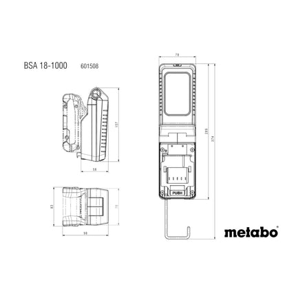 Metabo BSA 18-1000 Faro da cantiere a batteria 18 V 1000 lm + 2x batteria ricaricabile 2,0 Ah + caricatore