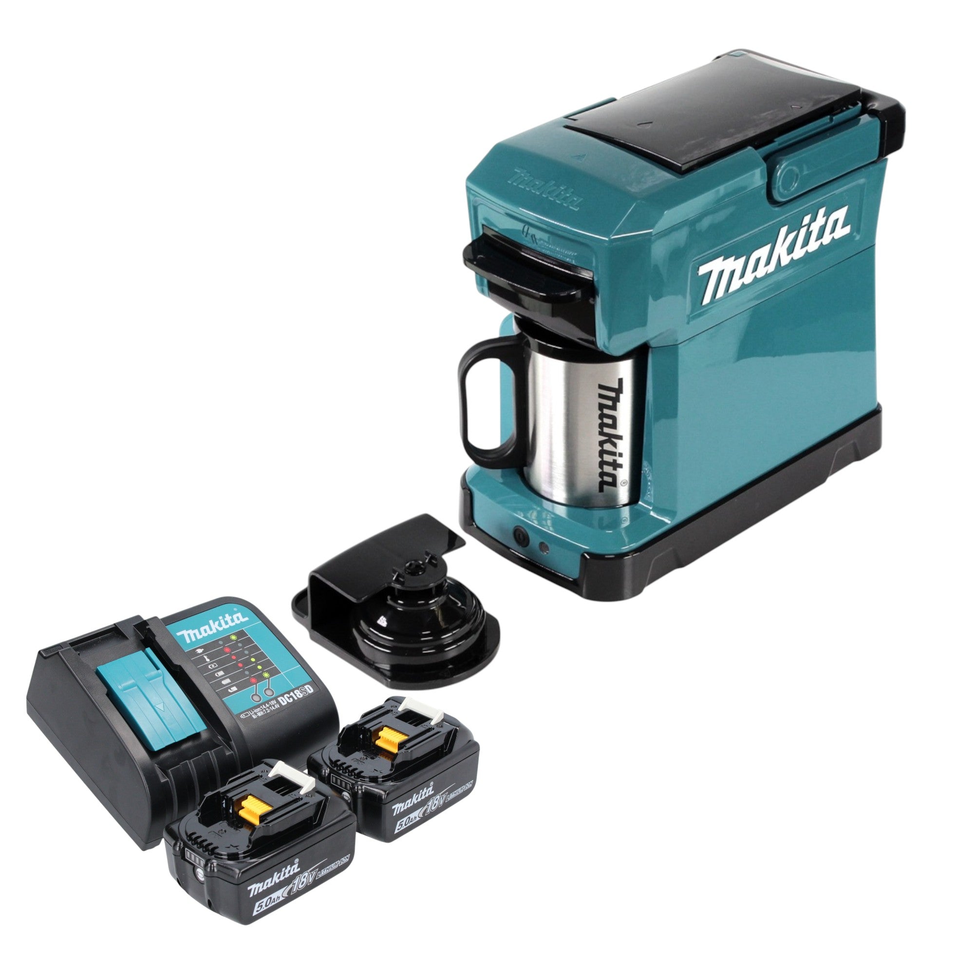 Makita DCM 501 ST2 Akku Kaffeemaschine 12 V max 18 V 2x Akku 5 0 Ah Ladegeraet 0 - toolbrothers