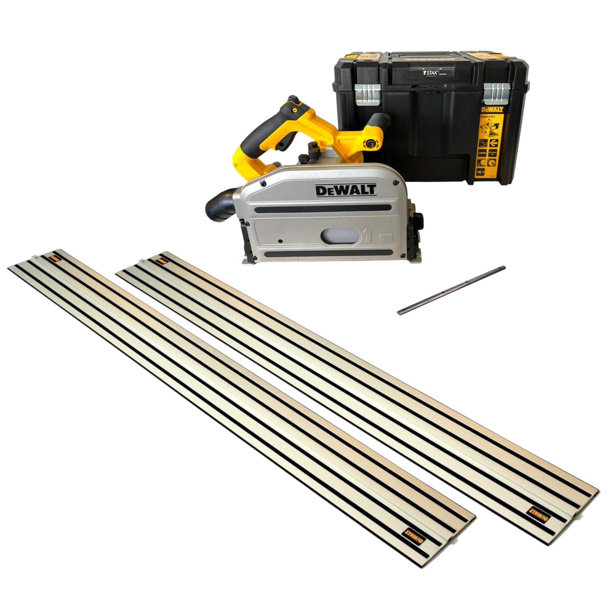 DeWalt DWS 520 KT Tauchkreissaege 1300 Watt 165 mm Saegeblatt Fuehrungsschiene Fuehrungsschienen Verbindungsstueck TSTAK 0 - toolbrothers
