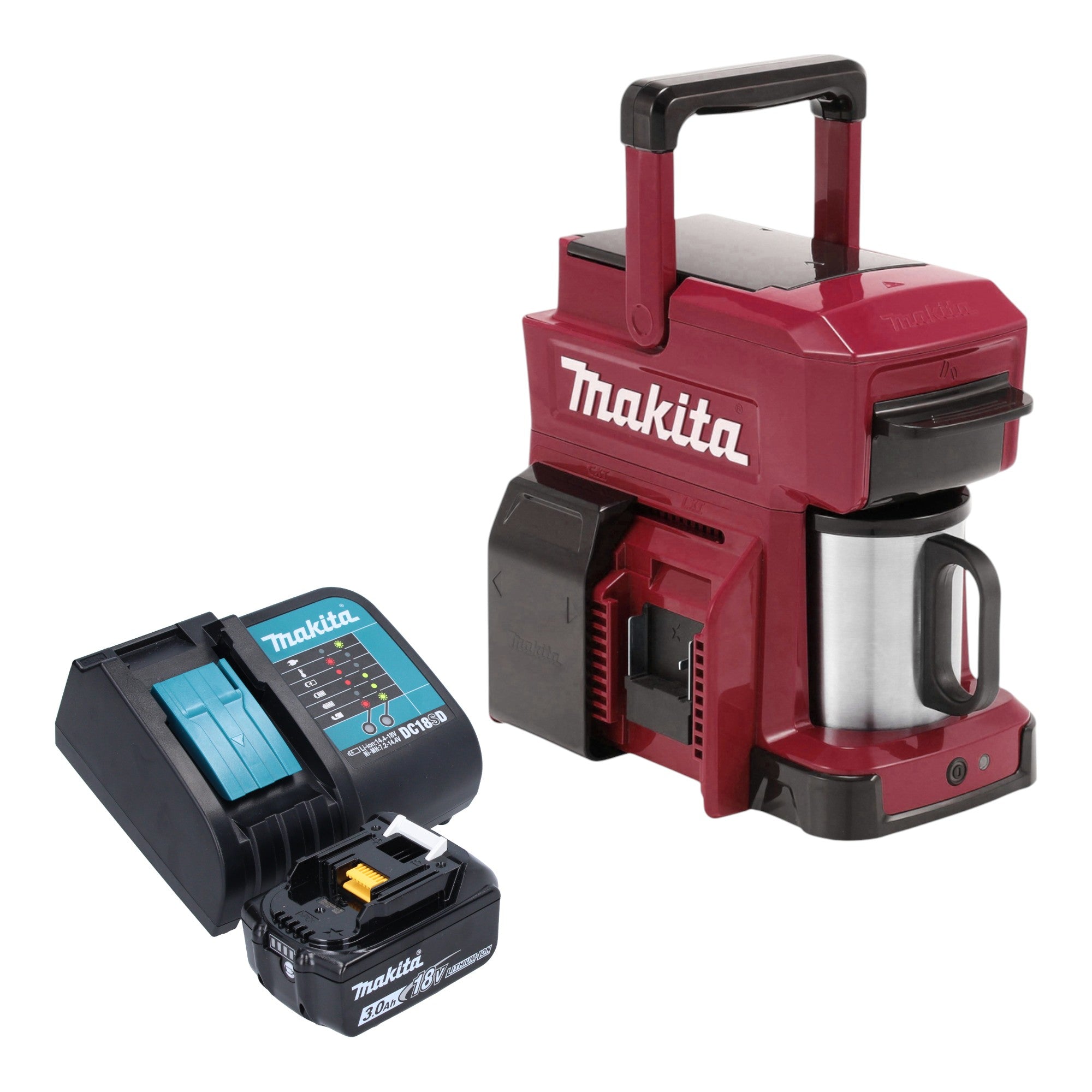 Makita DCM 501 SFAR Akku Kaffeemaschine 12 V max 18 V Rot 1x Akku 3 0 Ah Ladegeraet 0 - toolbrothers