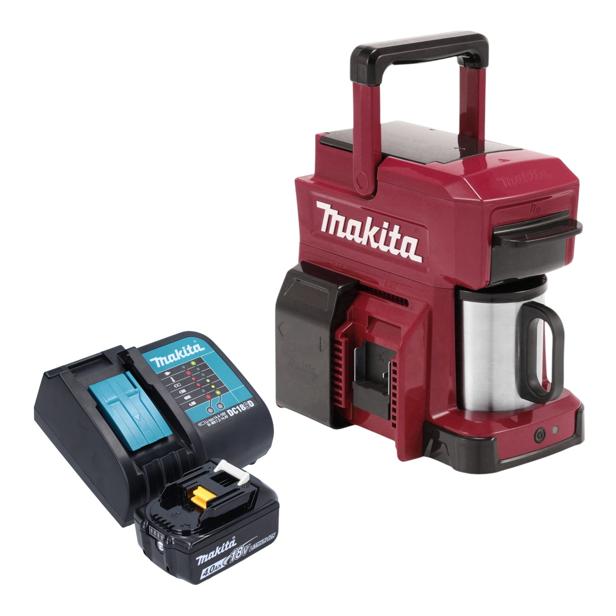 Makita DCM 501 SMAR Akku Kaffeemaschine 12 V max 18 V Rot 1x Akku 4 0 Ah Ladegeraet 0 - toolbrothers