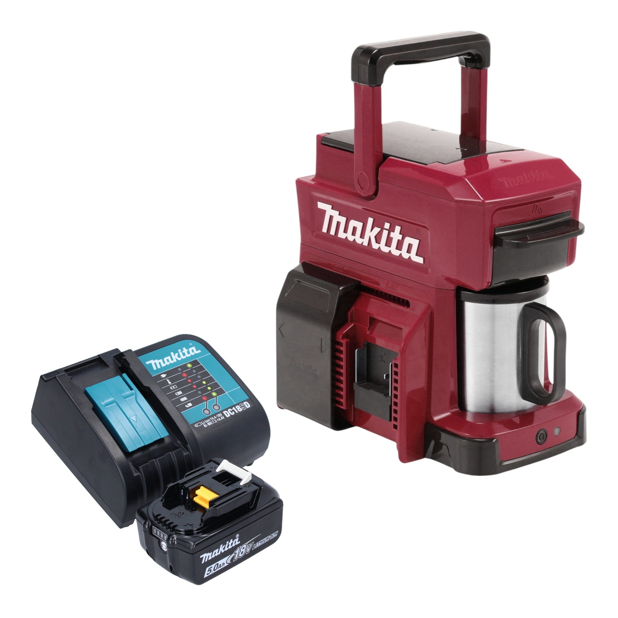 Makita DCM 501 STAR Akku Kaffeemaschine 12 V max 18 V Rot 1x Akku 5 0 Ah Ladegeraet 0 - toolbrothers