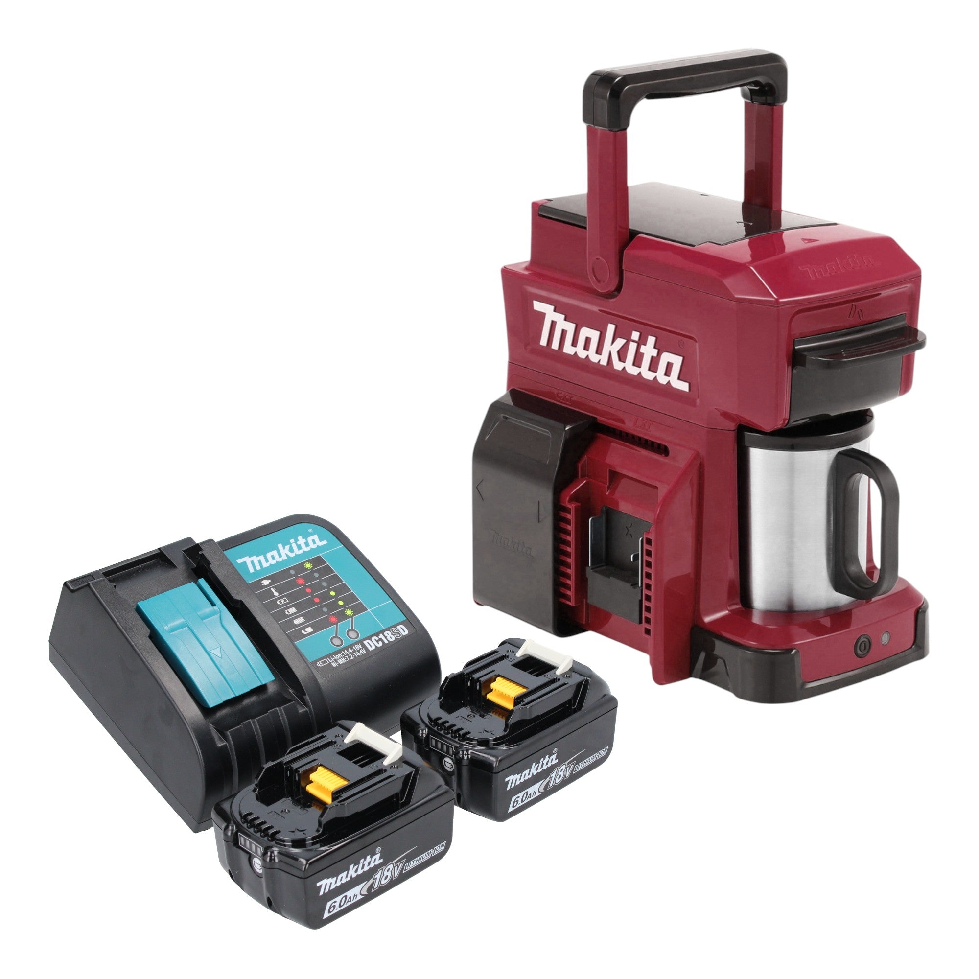 Makita DCM 501 SG2AR Akku Kaffeemaschine 12 V max 18 V Rot 2x Akku 6 0 Ah Ladegeraet 0 - toolbrothers