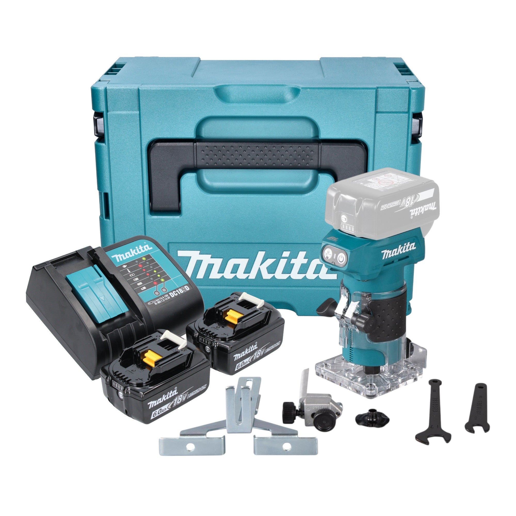 Makita DRT 52 SGJ Akku Kantenfraese 18 V 6 mm Brushless 2x Akku 6 0 Ah Ladegeraet Makpac 0 - toolbrothers