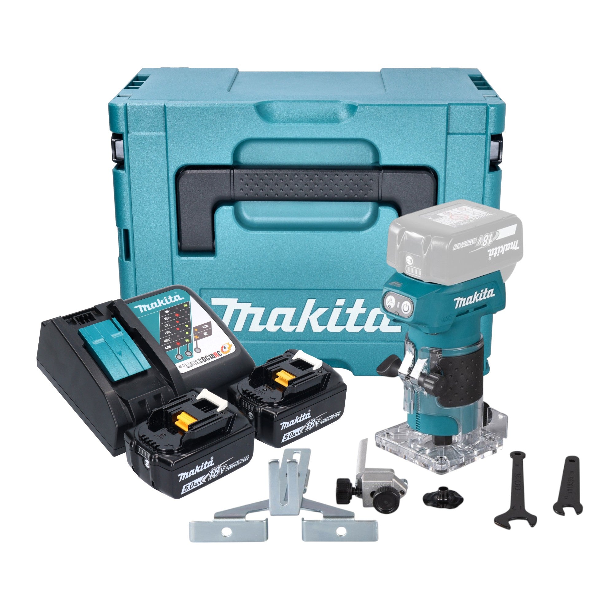 Makita DRT 52 RTJ Akku Kantenfraese 18 V 6 mm Brushless 2x Akku 5 0 Ah Ladegeraet Makpac 0 - toolbrothers