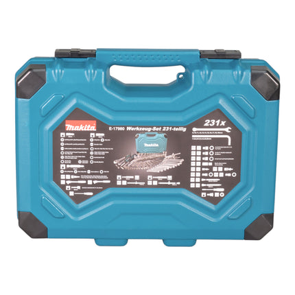 Makita E-17980 Jeu d'outils 231 pcs. 5/16" / 1/4" / 1/2" Tournevis / Clé à cliquet / Clé à molette / Embouts + Coffret