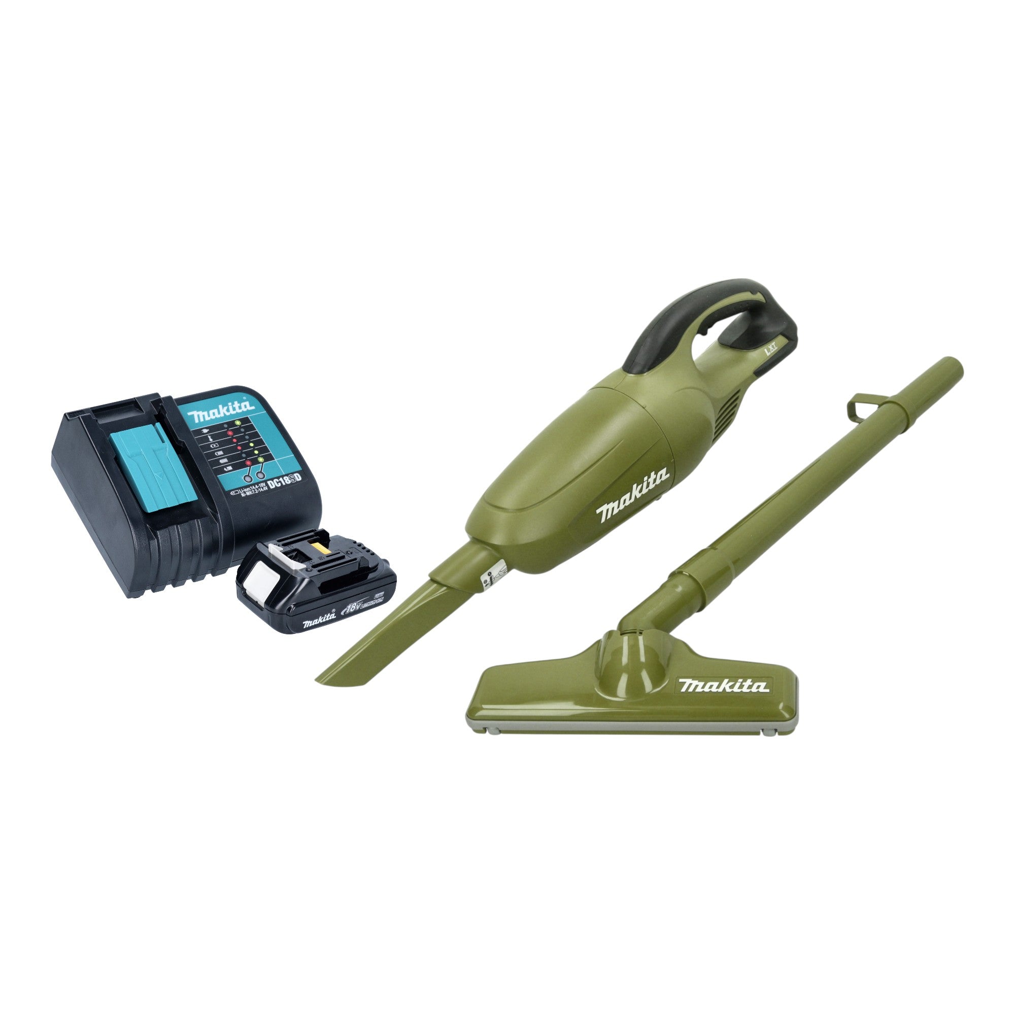 Makita DCL 180 SYO Akku Staubsauger 18 V 0 65 l Olive Outdoor Adventure Serie 1x Akku 1 5 Ah Ladegeraet 0 - toolbrothers