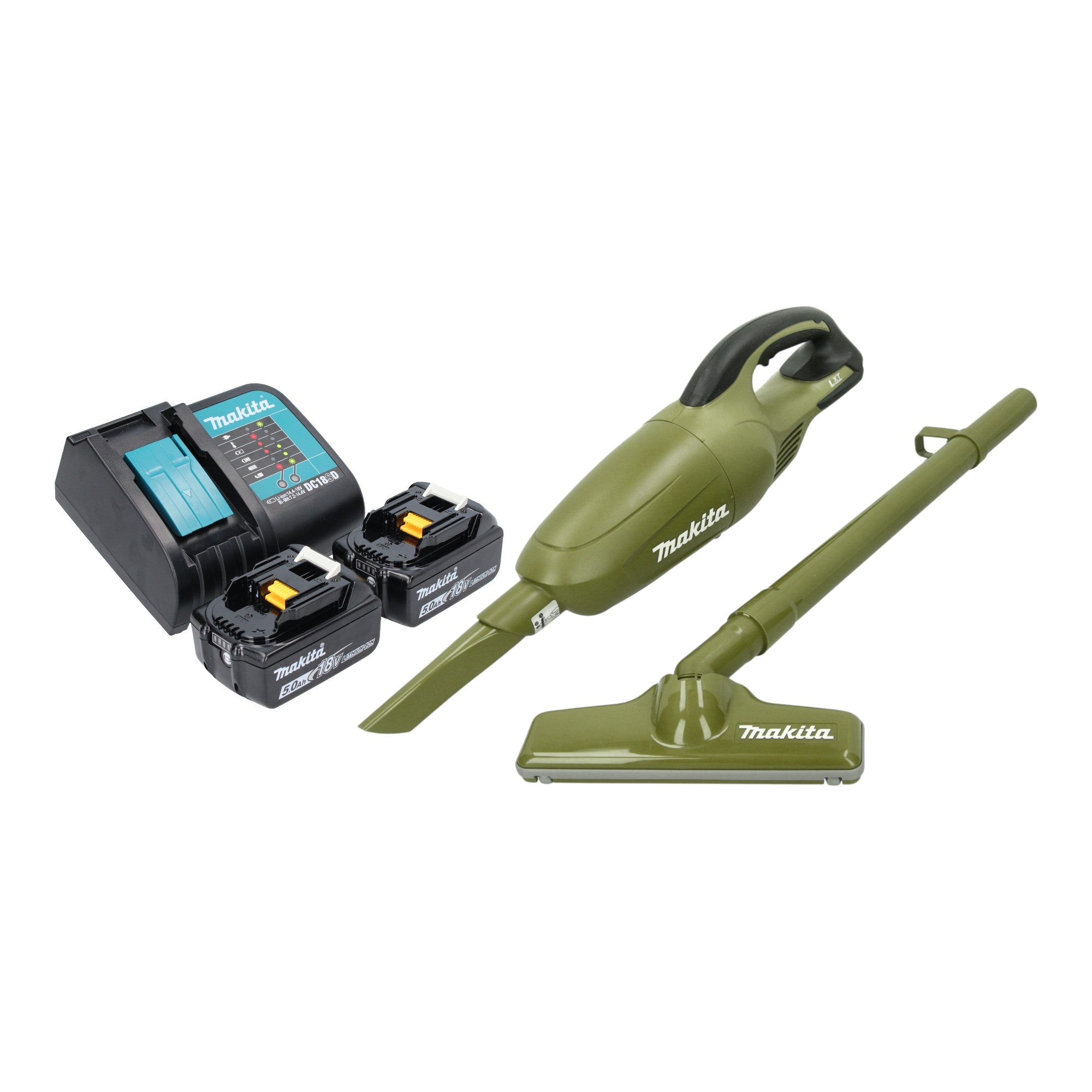 Makita DCL 180 ST2O Akku Staubsauger 18 V 0 65 l Olive Outdoor Adventure Serie 2x Akku 5 0 Ah Ladegeraet 0 - toolbrothers