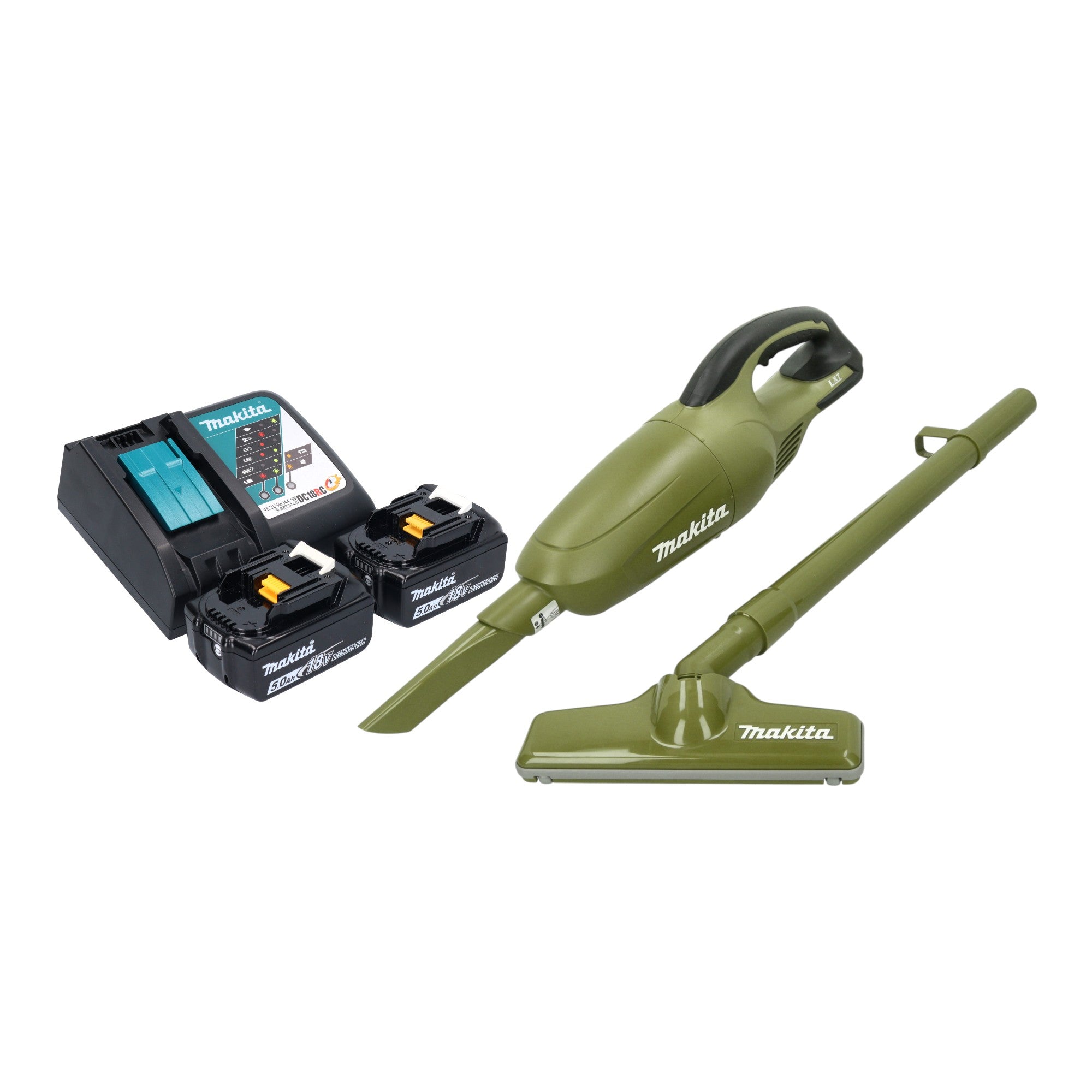 Makita DCL 180 RT2O Akku Staubsauger 18 V 0 65 l Olive Outdoor Adventure Serie 2x Akku 5 0 Ah Ladegeraet 0 - toolbrothers