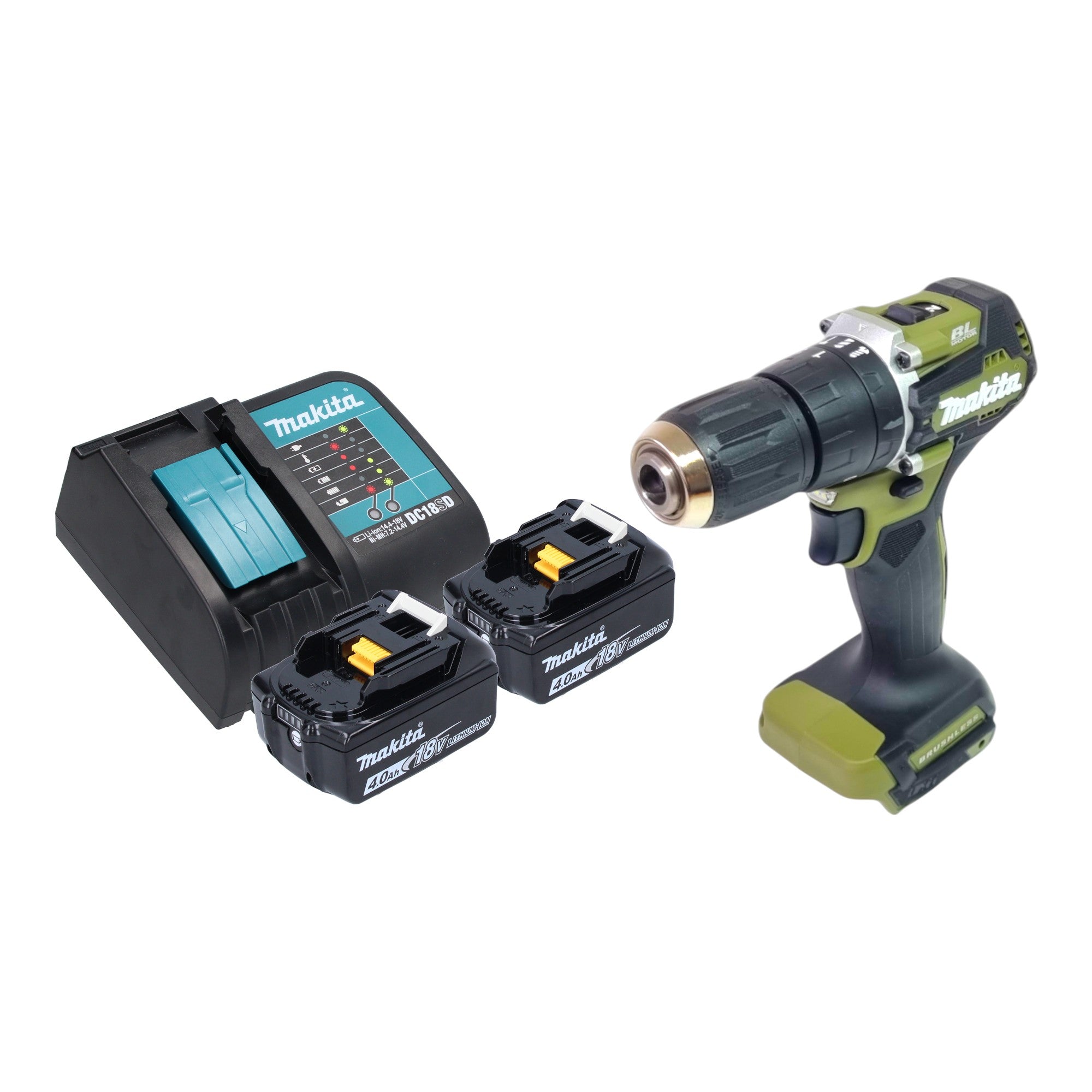 Makita DHP 487 SMO Akku Schlagbohrschrauber 18 V 40 Nm Brushless Olive Outdoor Adventure Serie 2x Akku 4 0 Ah Ladegeraet 0 - toolbrothers