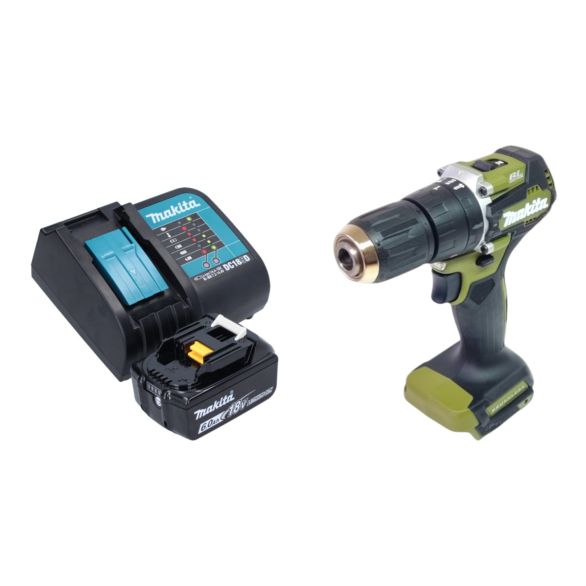 Makita DHP 487 SG1O Akku Schlagbohrschrauber 18 V 40 Nm Brushless Olive Outdoor Adventure Serie 1x Akku 6 0 Ah Ladegeraet 0 - toolbrothers