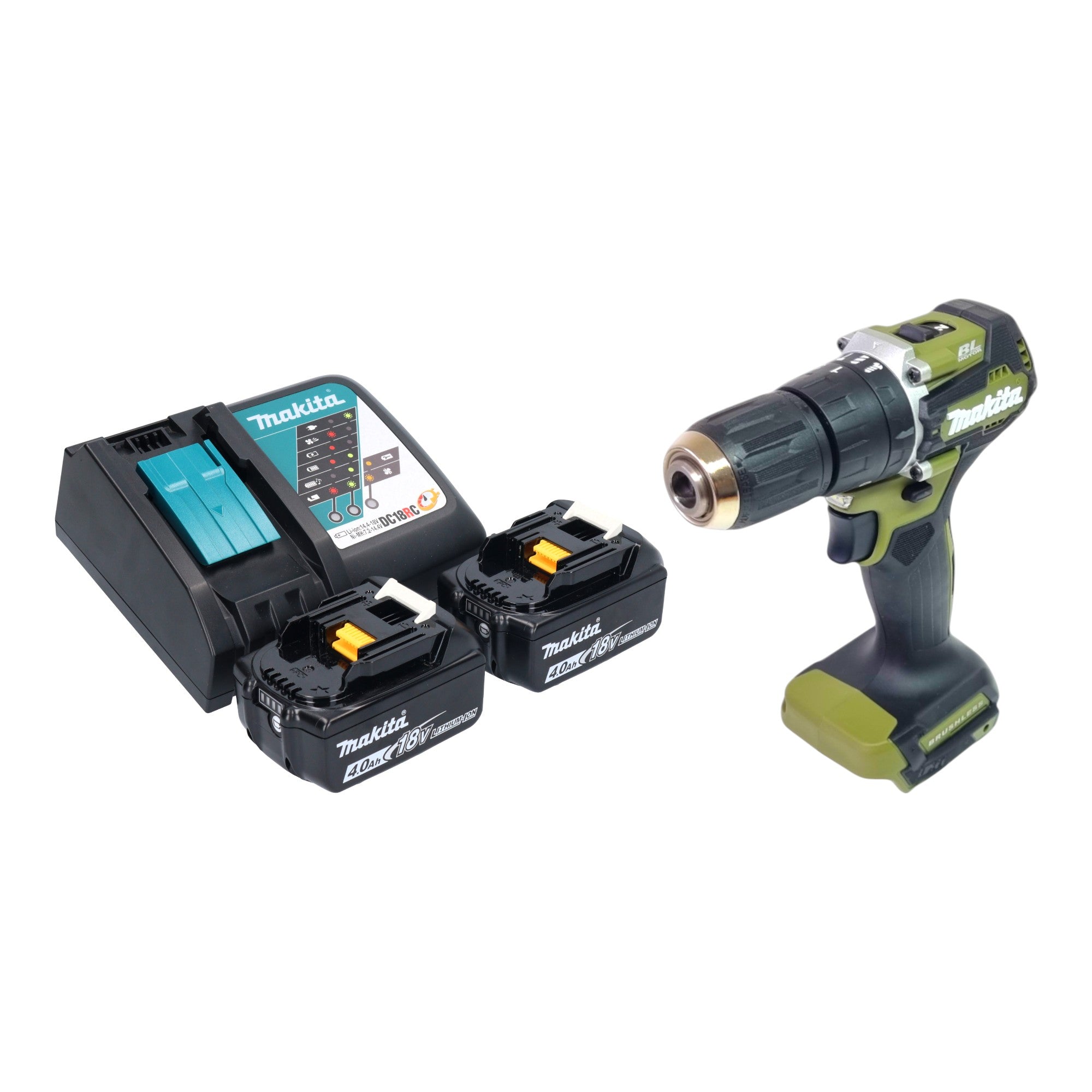 Makita DHP 487 RMO Akku Schlagbohrschrauber 18 V 40 Nm Brushless Olive Outdoor Adventure Serie 2x Akku 4 0 Ah Ladegeraet 0 - toolbrothers