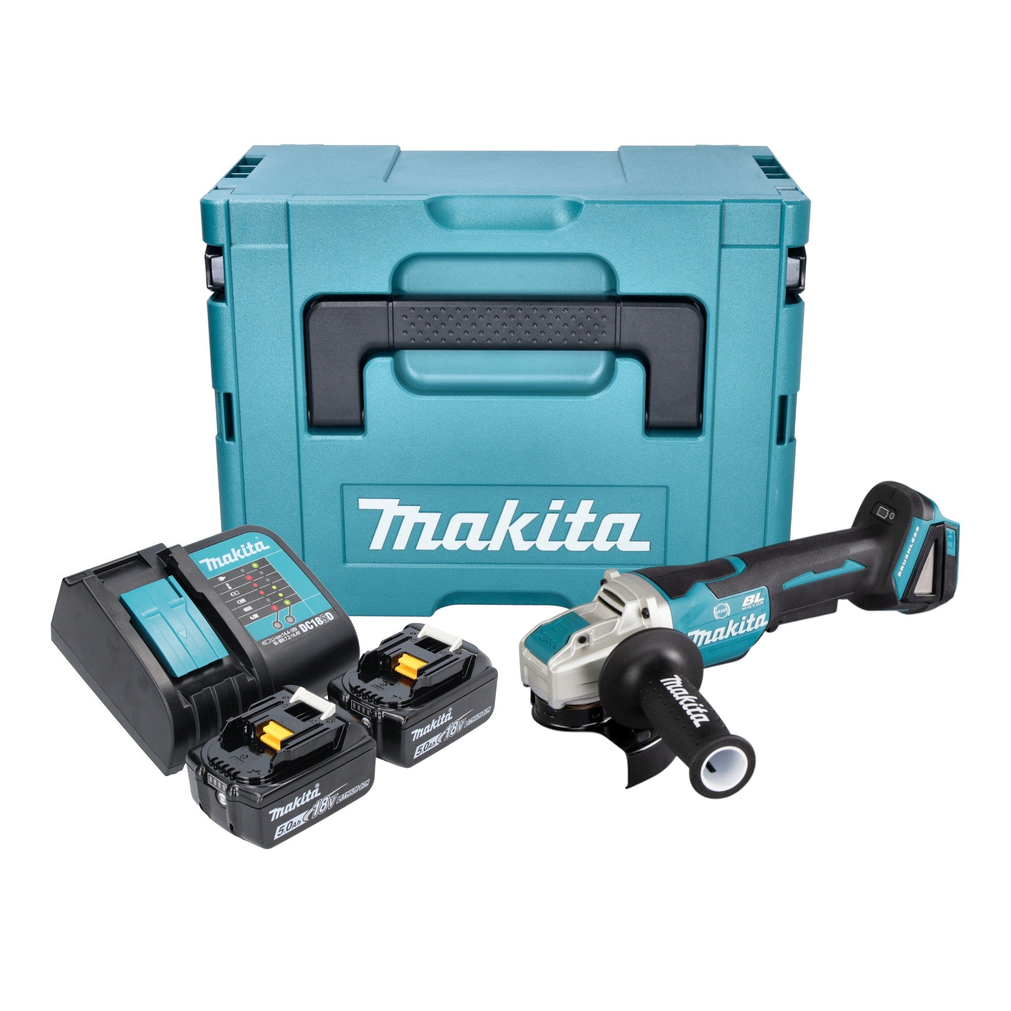 Makita DGA 520 SMJX1 Akku Winkelschleifer 18 V 125 mm X LOCK Brushless 2x Akku 4 0 Ah Ladegeraet Makpac 0 - toolbrothers