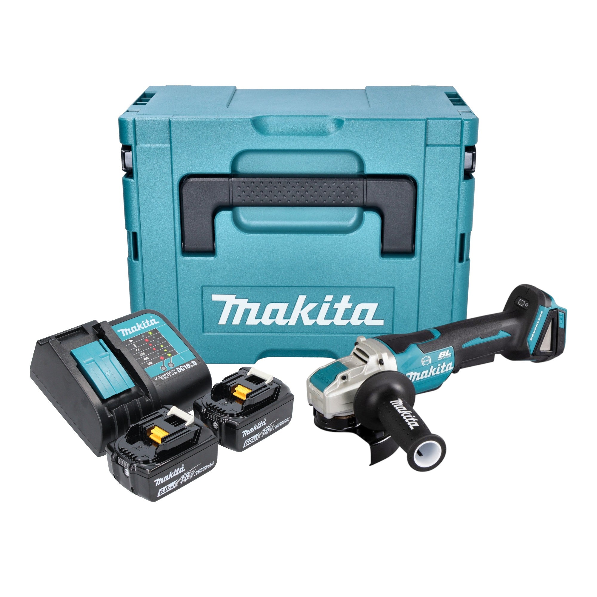 Makita DGA 520 STJX1 Akku Winkelschleifer 18 V 125 mm X LOCK Brushless 2x Akku 5 0 Ah Ladegeraet Makpac 0 - toolbrothers