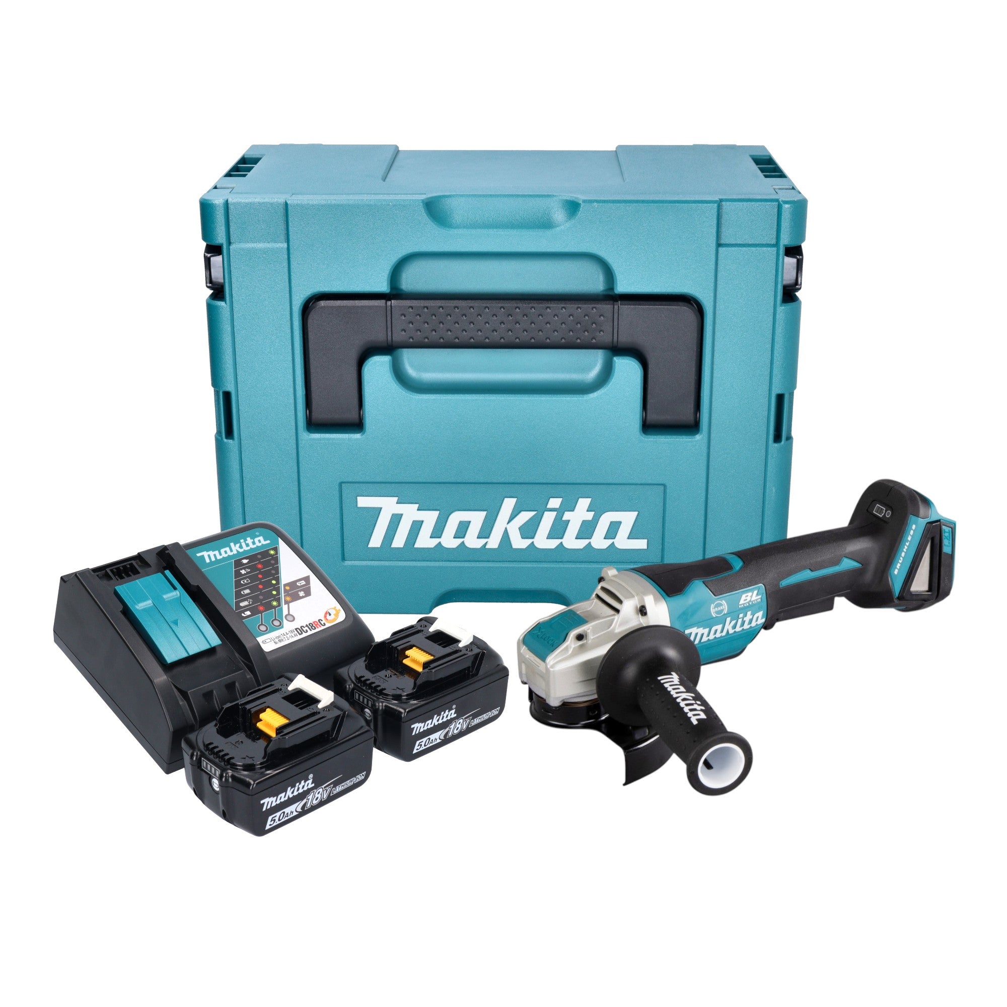Makita DGA 520 RTJX1 Akku Winkelschleifer 18 V 125 mm X LOCK Brushless 2x Akku 5 0 Ah Ladegeraet Makpac 0 - toolbrothers