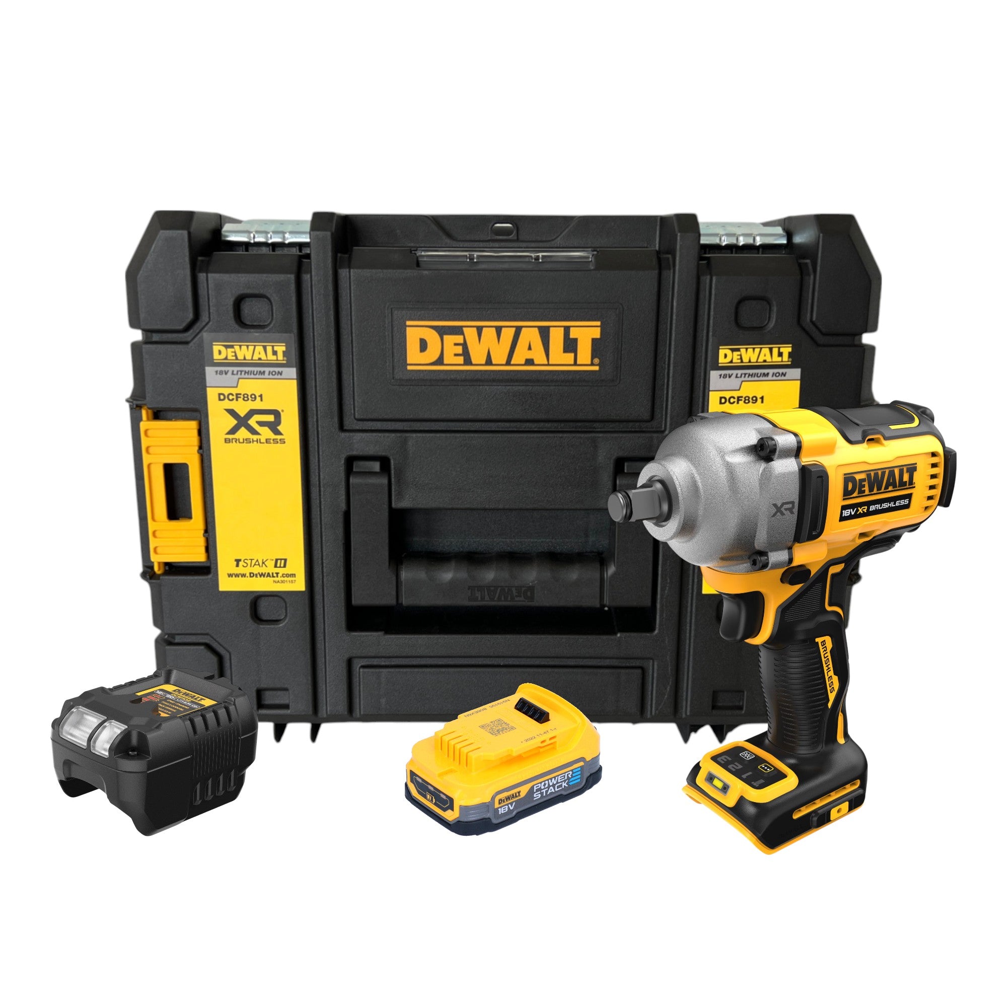 DeWalt DCF 891 E1T Akku Schlagschrauber 18 V 1084 Nm 1 2 Brushless 1x Powerstack Akku 1 7 Ah Ladegeraet TSTAK 0 - toolbrothers