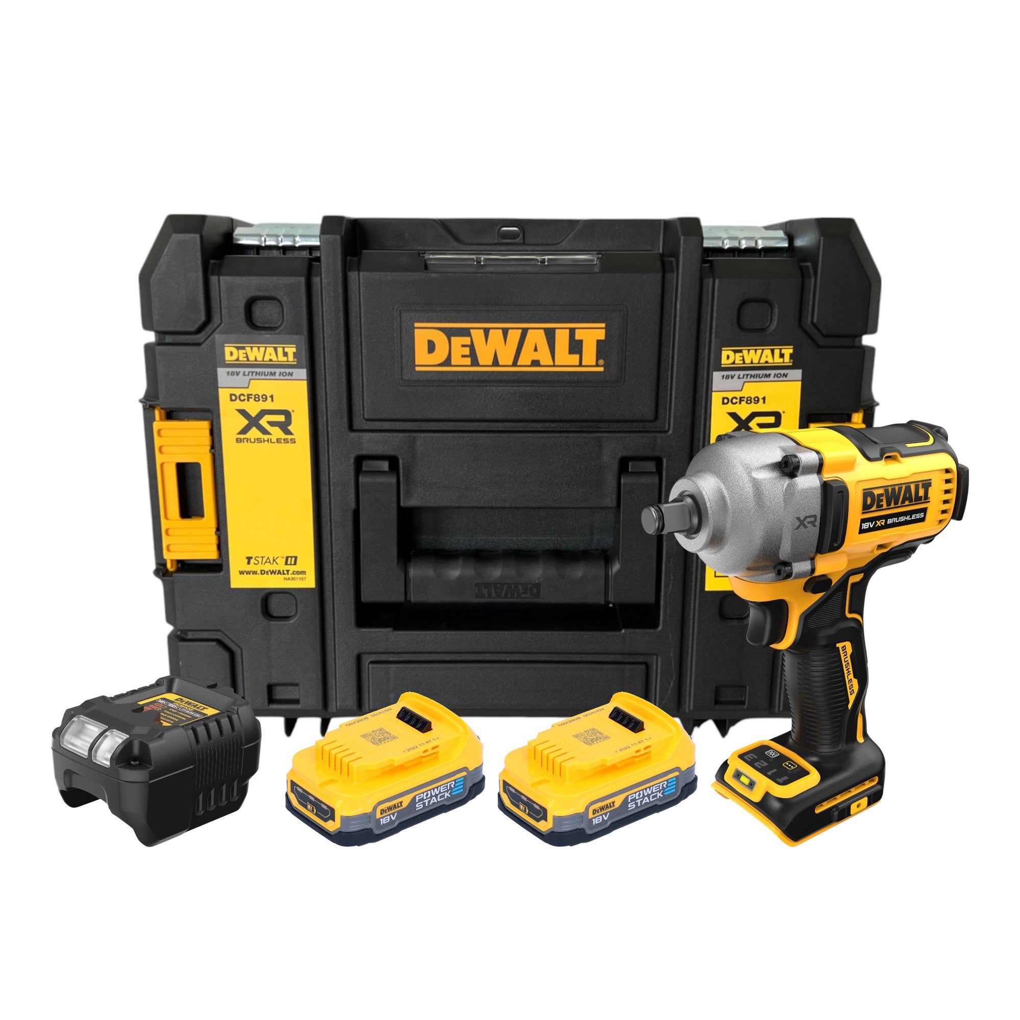 DeWalt DCF 891 E2T Akku Schlagschrauber 18 V 1084 Nm 1 2 Brushless 2x Powerstack Akku 1 7 Ah Ladegeraet TSTAK 0 - toolbrothers