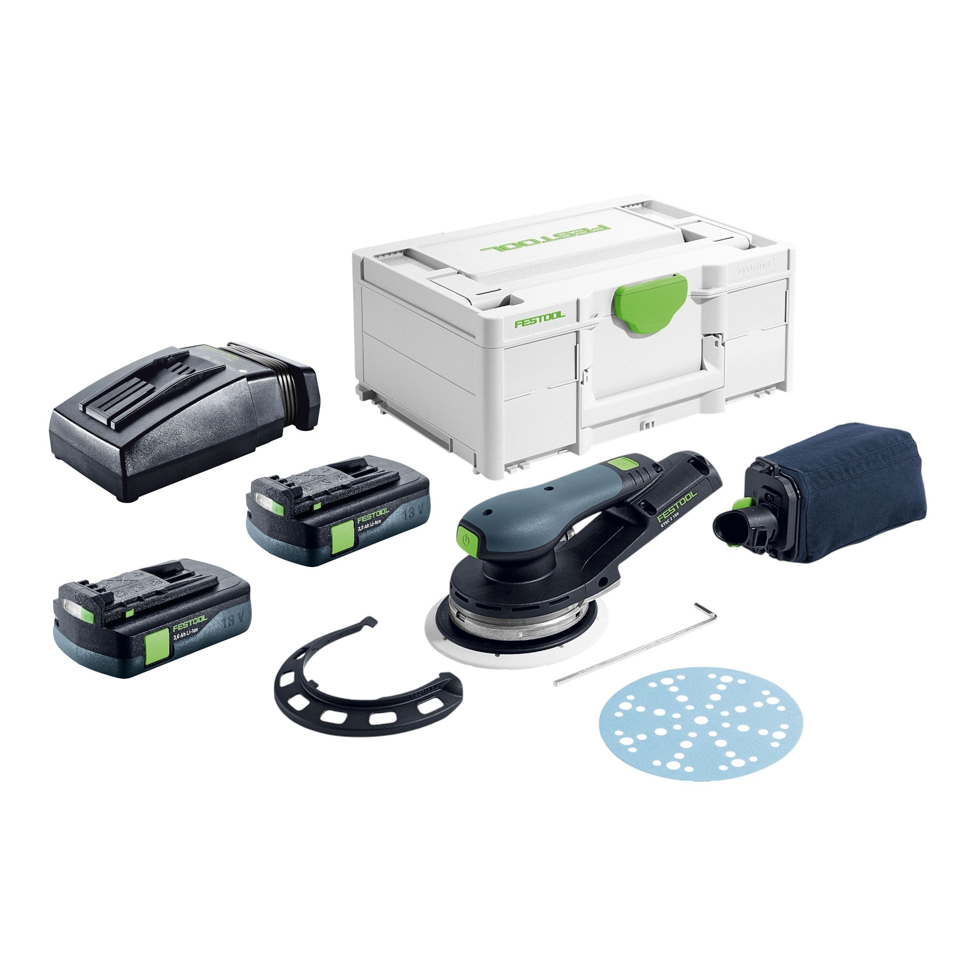 Festool ETSC 2 150 Basic Akku Exzenterschleifer 18 V 150 mm Brushless 2x Akku 3 0 Ah Ladegeraet Systainer 0 - toolbrothers