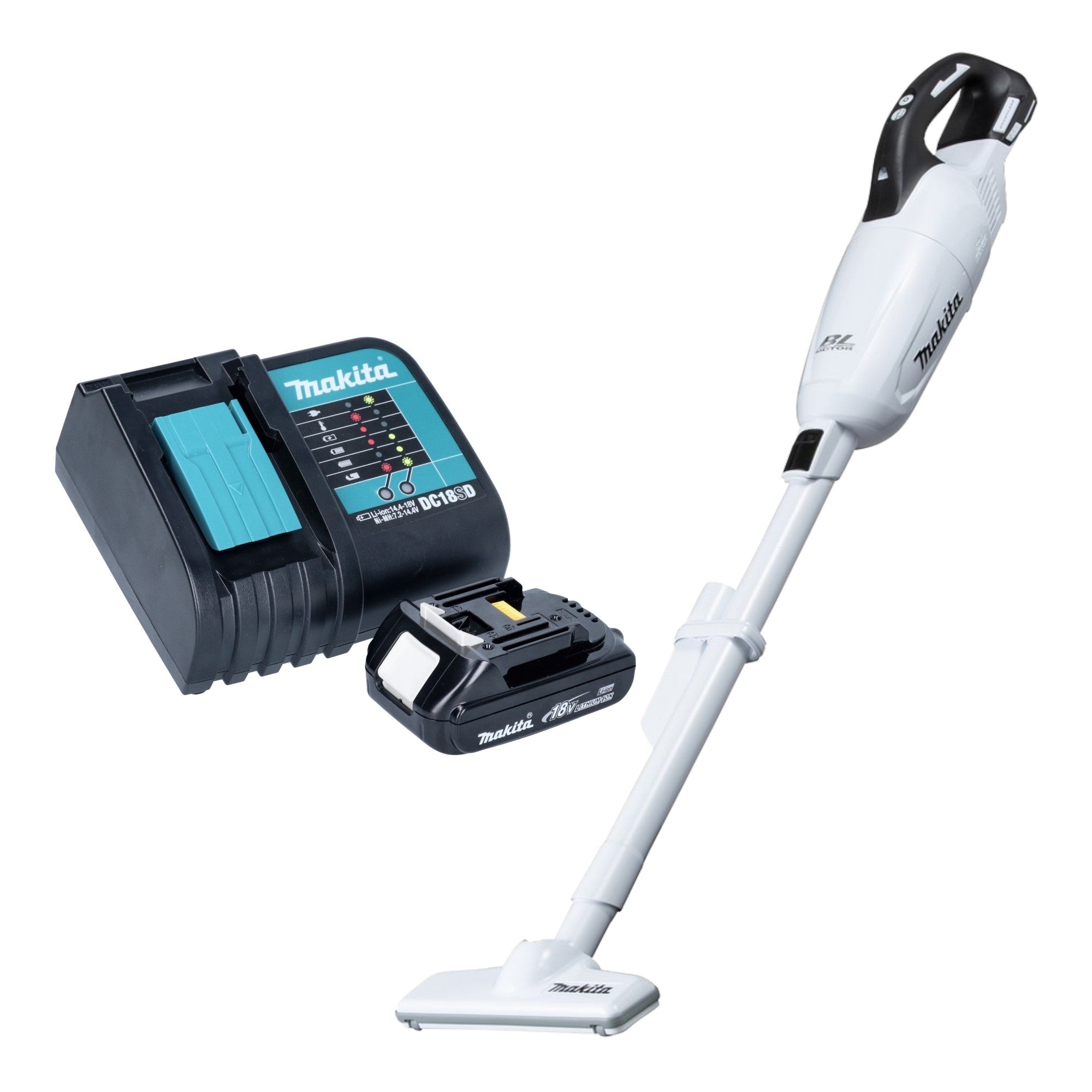 Makita DCL 281 FSY1W Akku Staubsauger 18 V weiss Brushless 1x Akku 1 5 Ah Ladegeraet 0 - toolbrothers