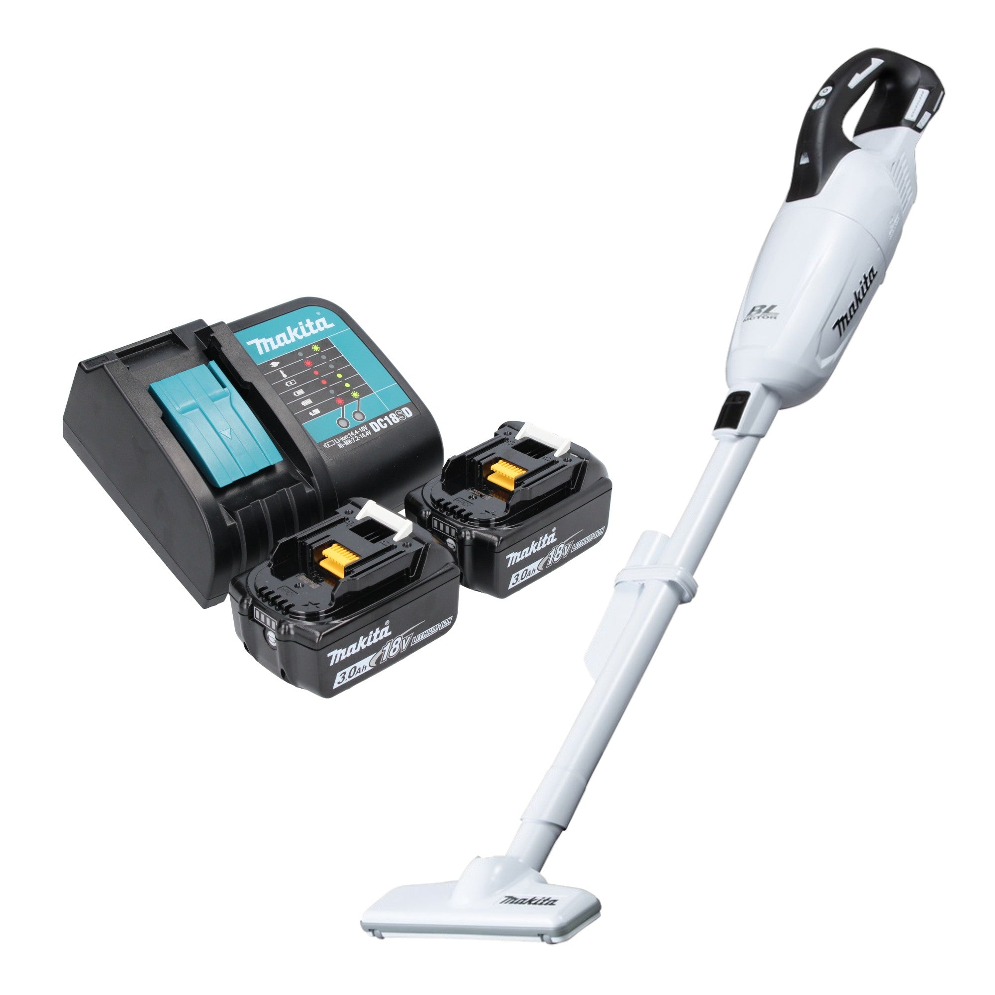 Makita DCL 281 FSFW Akku Staubsauger 18 V weiss Brushless 2x Akku 3 0 Ah Ladegeraet 0 - toolbrothers