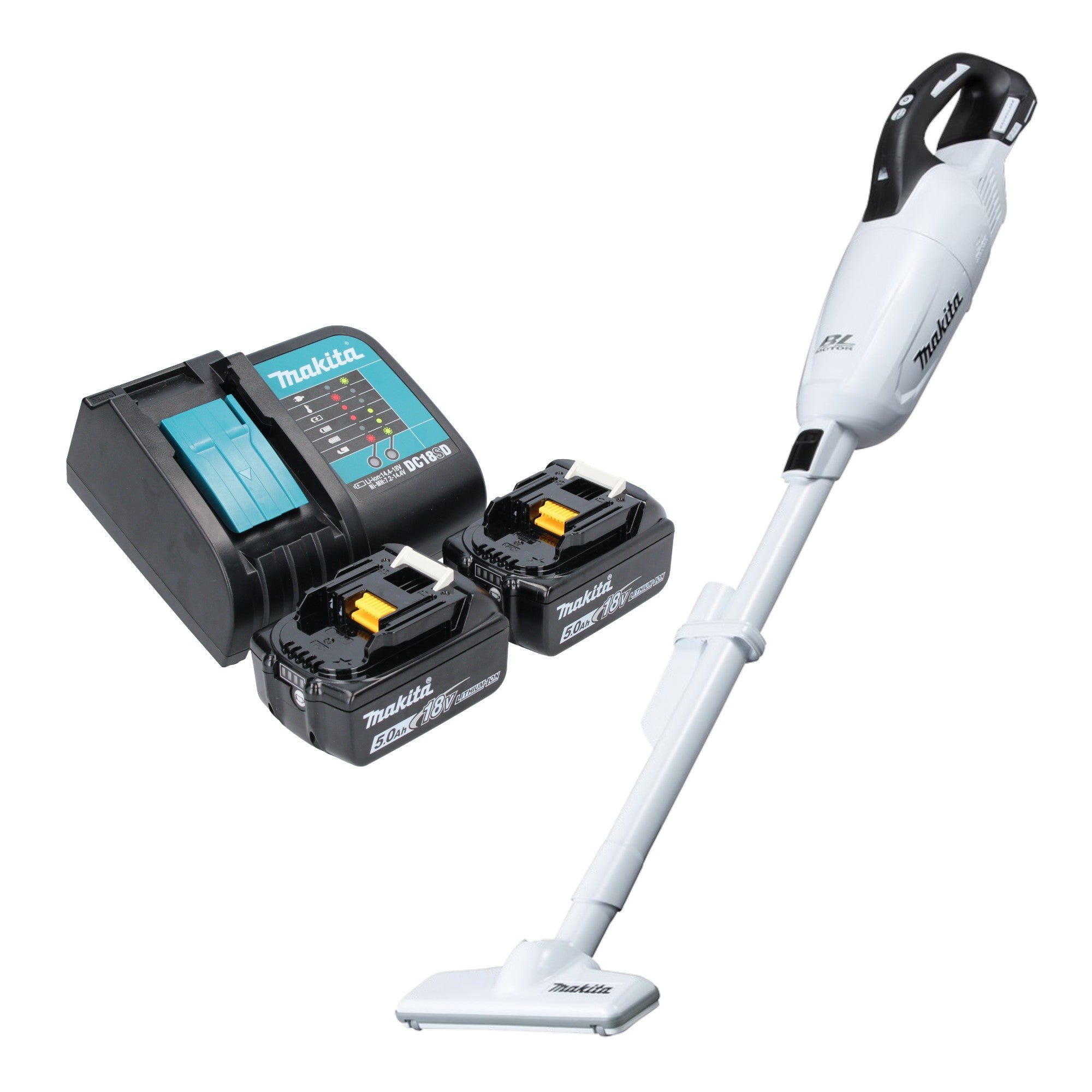 Makita DCL 281 FSTW Akku Staubsauger 18 V weiss Brushless 2x Akku 5 0 Ah Ladegeraet 0 - toolbrothers