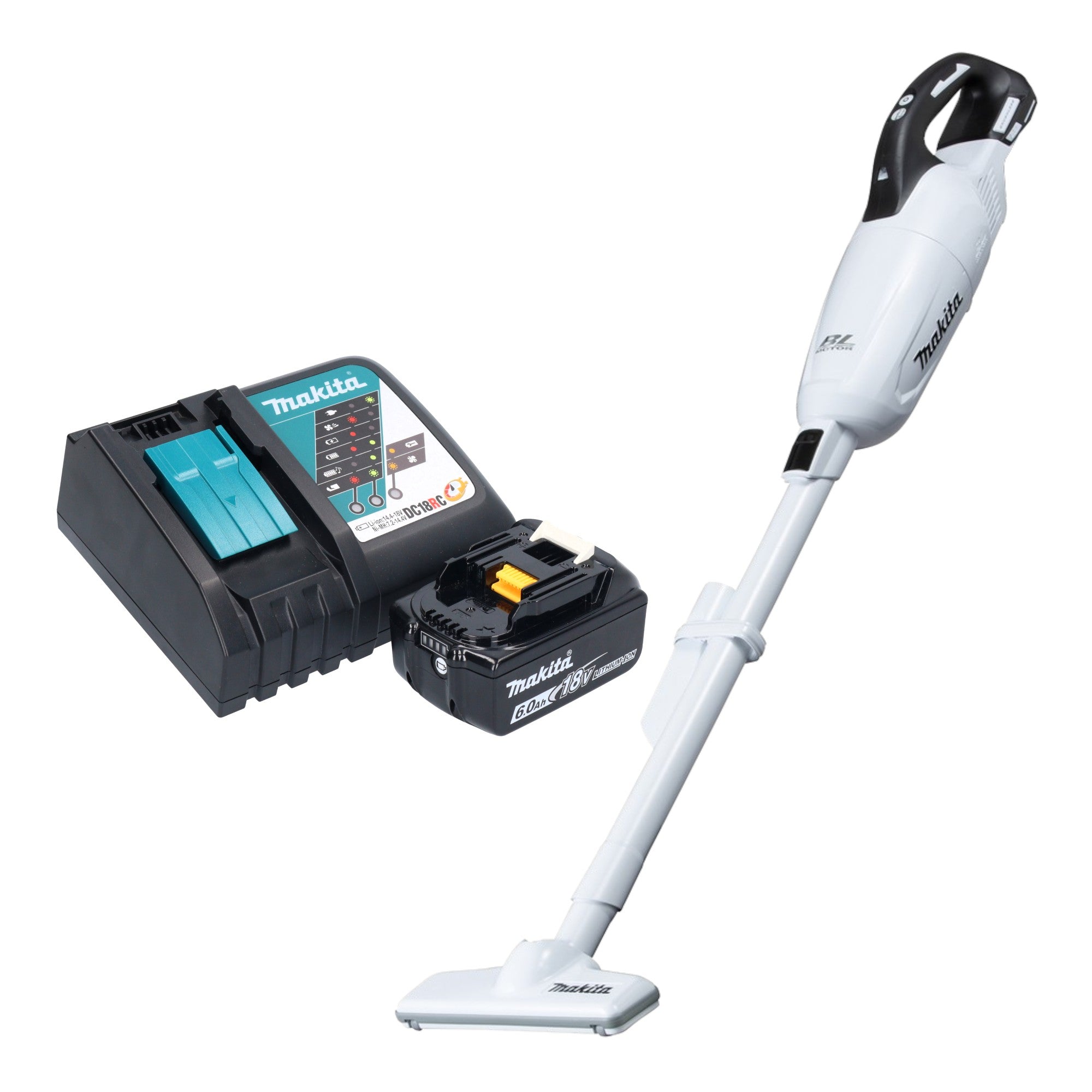 Makita DCL 281 FRG1W Akku Staubsauger 18 V weiss Brushless 1x Akku 6 0 Ah Ladegeraet 0 - toolbrothers