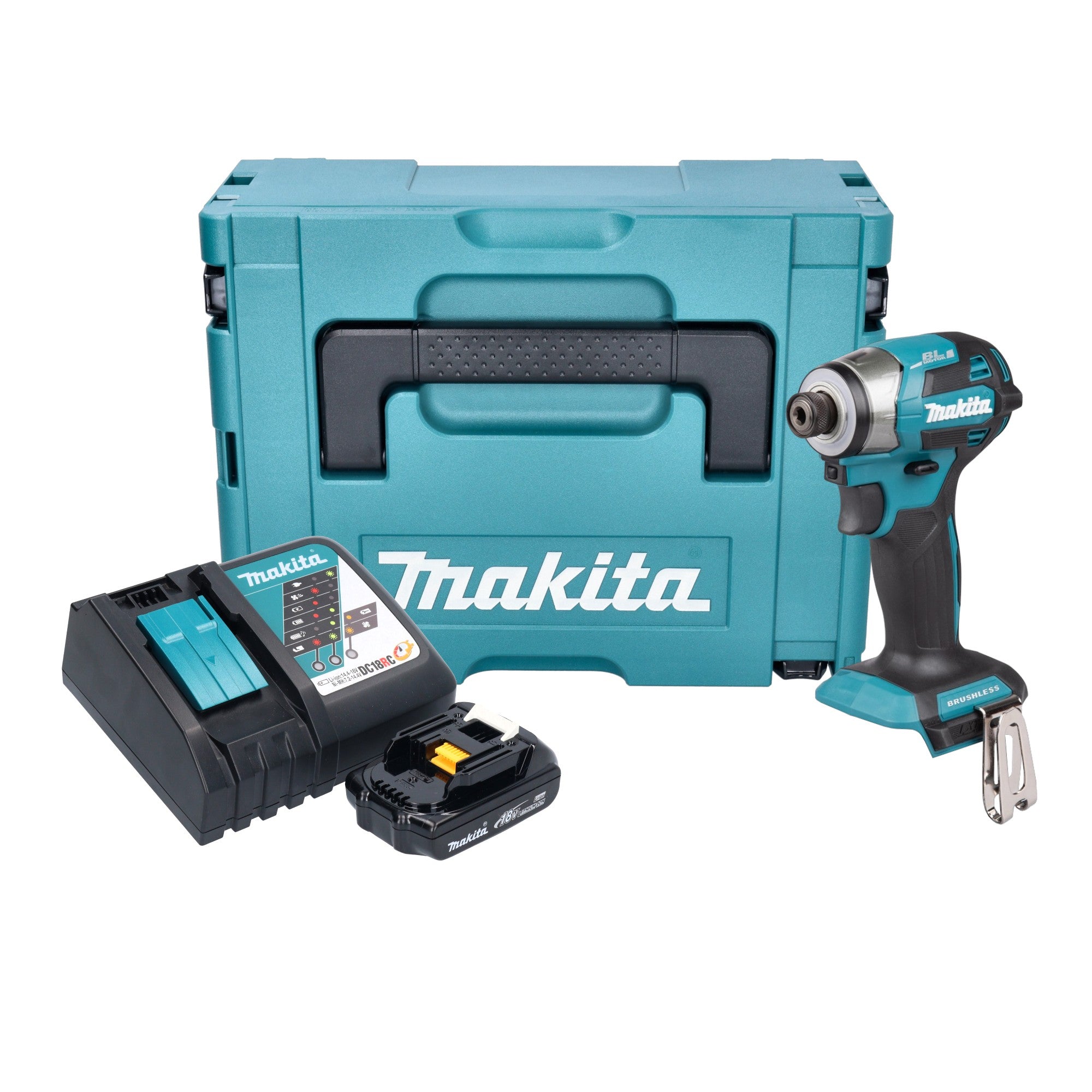 Makita DTD 173 RY1J Akku Schlagschrauber 18 V 180 Nm 1 4 Brushless 1x Akku 1 5 Ah Ladegeraet Makpac 0 - toolbrothers