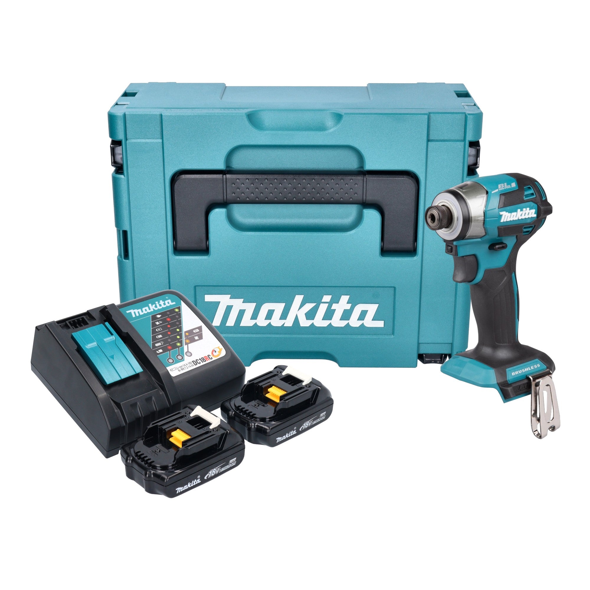 Makita DTD 173 RYJ Akku Schlagschrauber 18 V 180 Nm 1 4 Brushless 2x Akku 1 5 Ah Ladegeraet Makpac 0 - toolbrothers