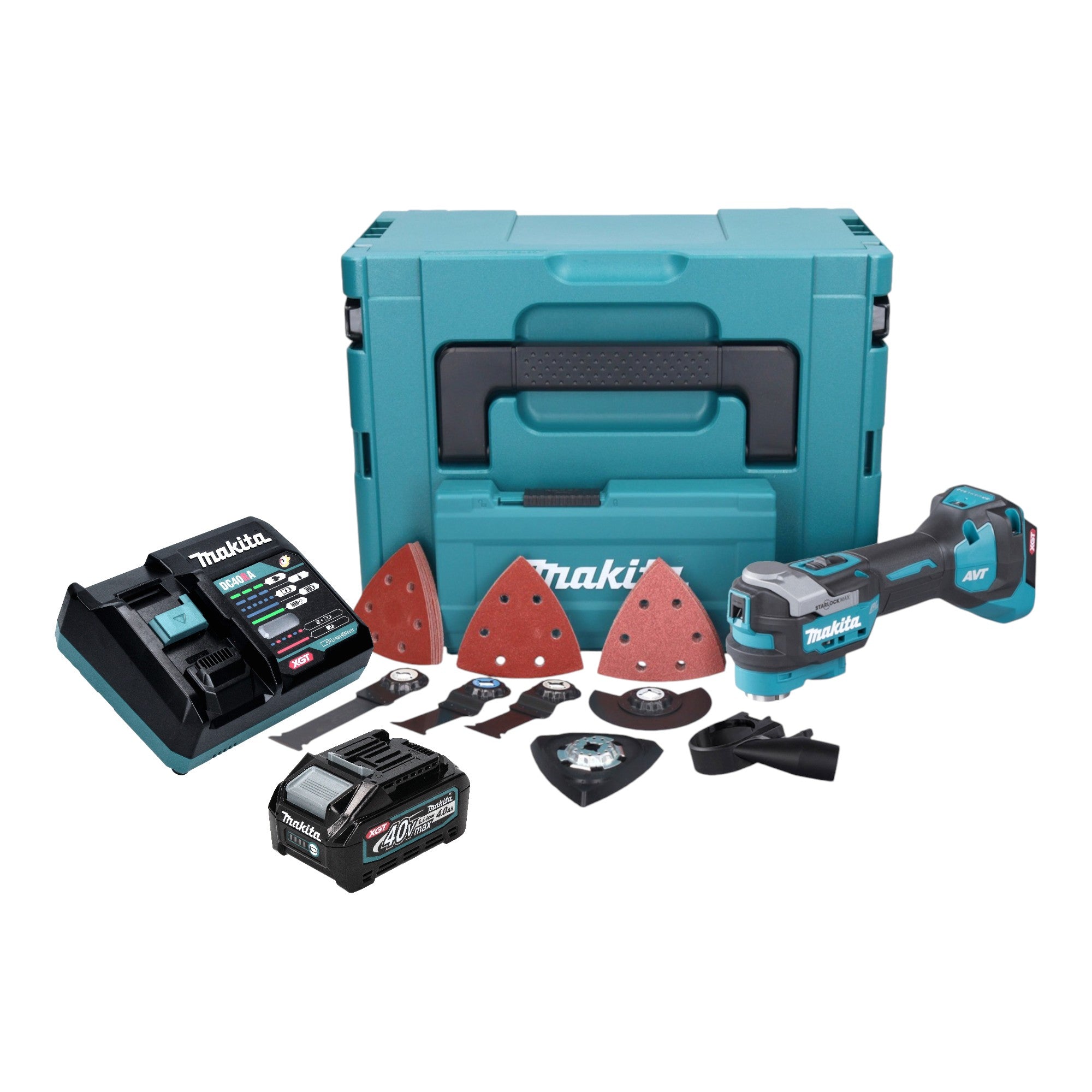 Makita TM 001 GM103 Akku Multifunktionswerkzeug 40 V max Starlock Max Brushless 1x Akku 4 0 Ah 37 tlg Zubehoerset Ladegeraet Makpac 0 - toolbrothers