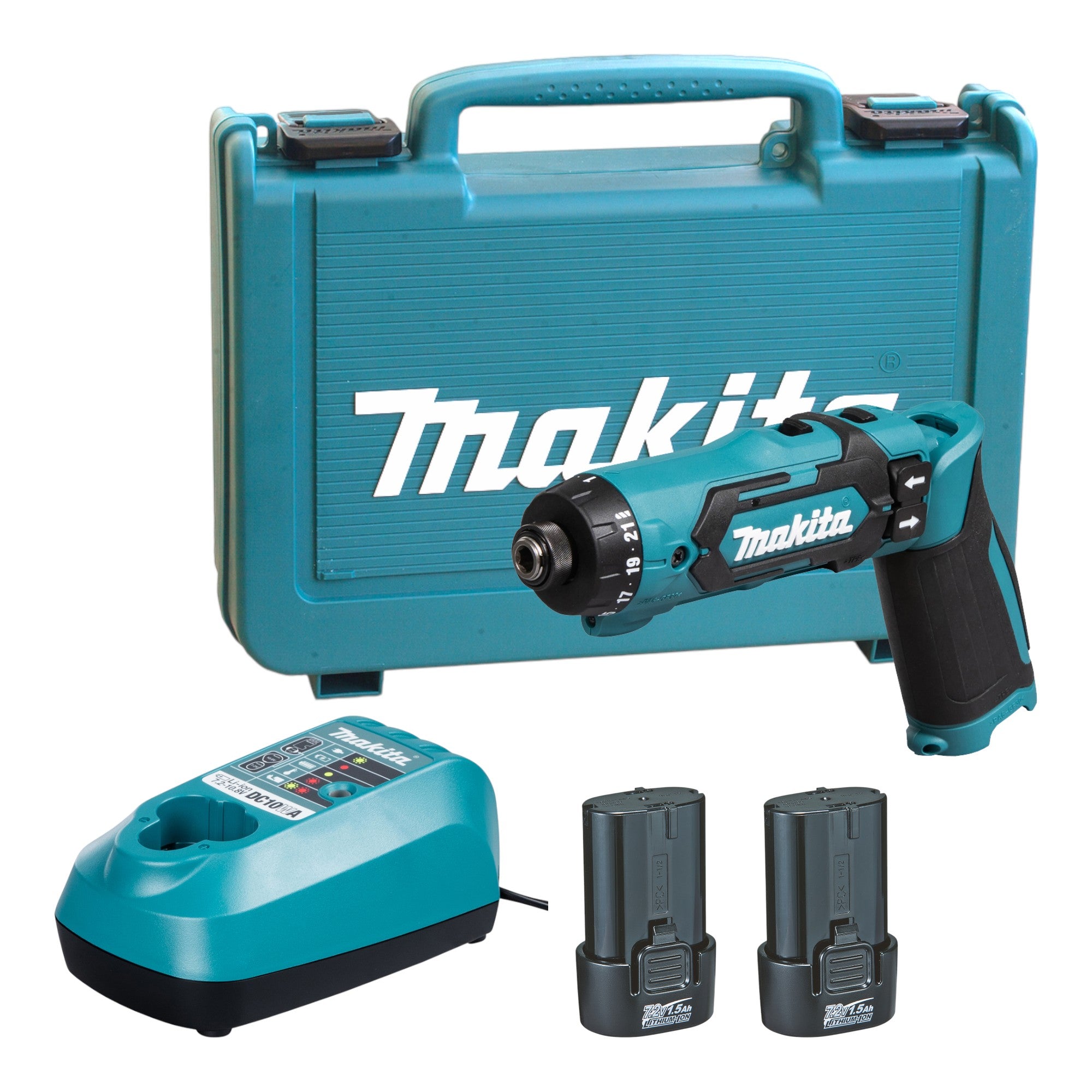 Makita DF 012 DSE Akku Knickschrauber 7 2 V 5 6 Nm 2x Akku 1 5 Ah Ladegeraet Koffer 0 - toolbrothers