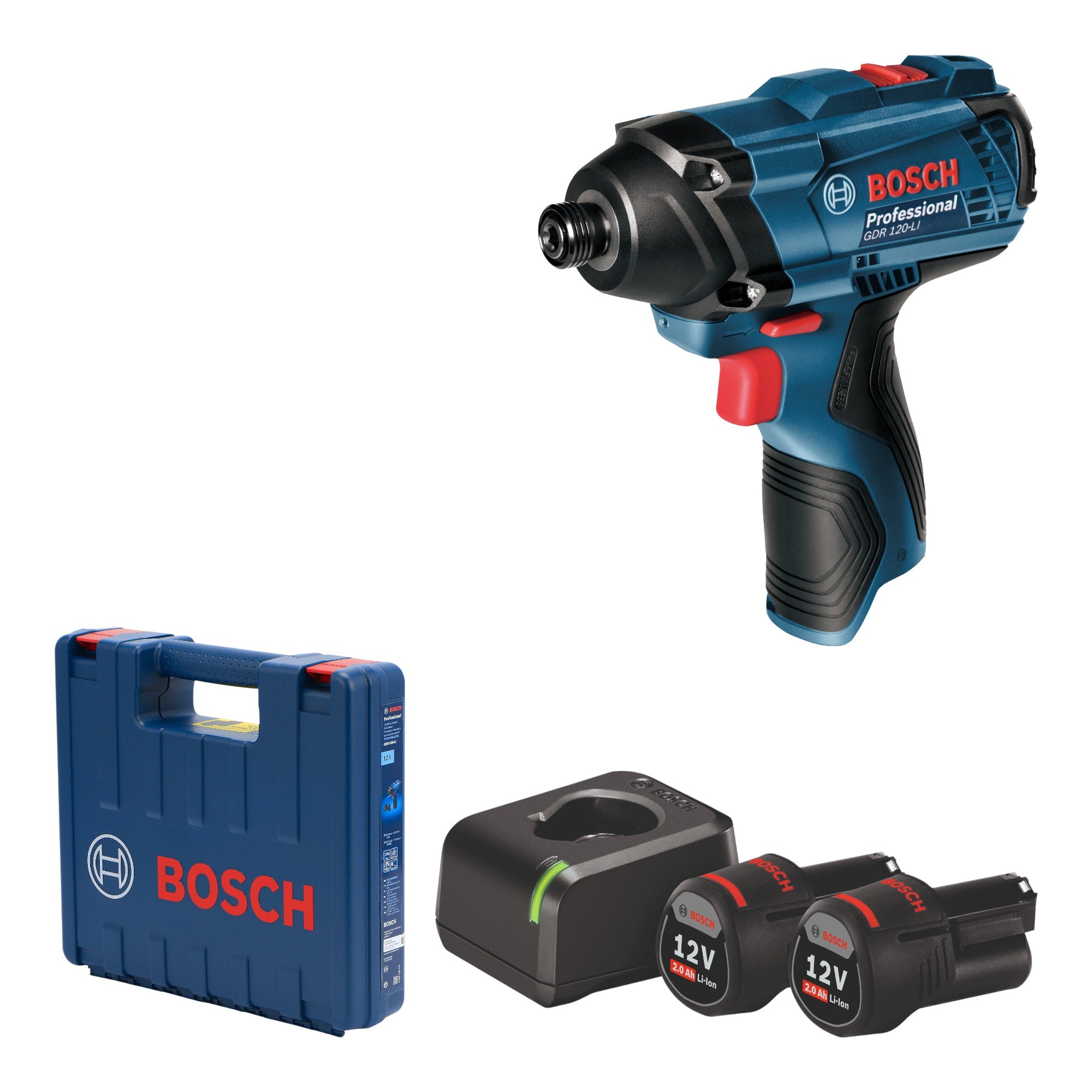 Bosch GDR 120 LI Professional Akku Drehschlagschrauber 12 V 100 Nm 06019F0001 2x Akku 2 0 Ah Ladegeraet Koffer 0 - toolbrothers