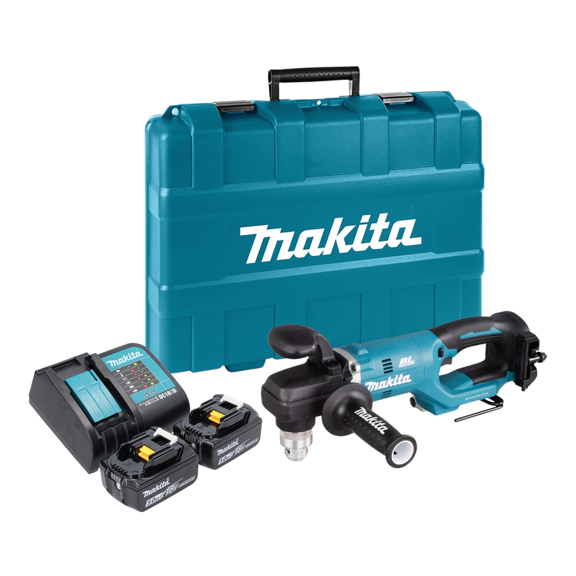 Makita DDA 450 STK Akku Winkelbohrmaschine 18 V 70 Nm Brushless 2x Akku 5 0 Ah Ladegeraet Koffer 0 - toolbrothers