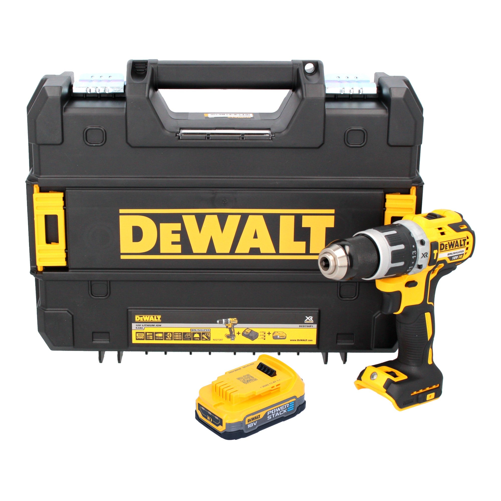 DeWalt DCD 796 E1T Akku Schlagbohrschrauber 18 V 70 Nm Brushless 1x Powerstack Akku 1 7 Ah TSTAK ohne Ladegeraet 0 - toolbrothers