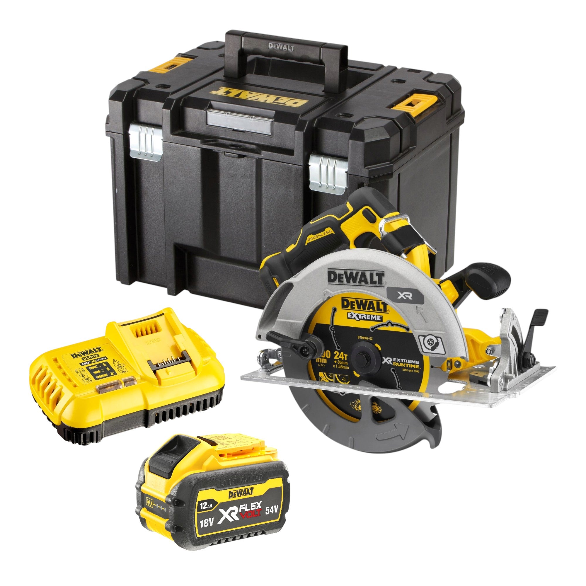 DeWalt DCS 573 Y1T Akku Handkreissaege 18 V 190 x 30 mm Brushless 1x Akku 12 0 Ah Ladegeraet TSTAK 0 - toolbrothers
