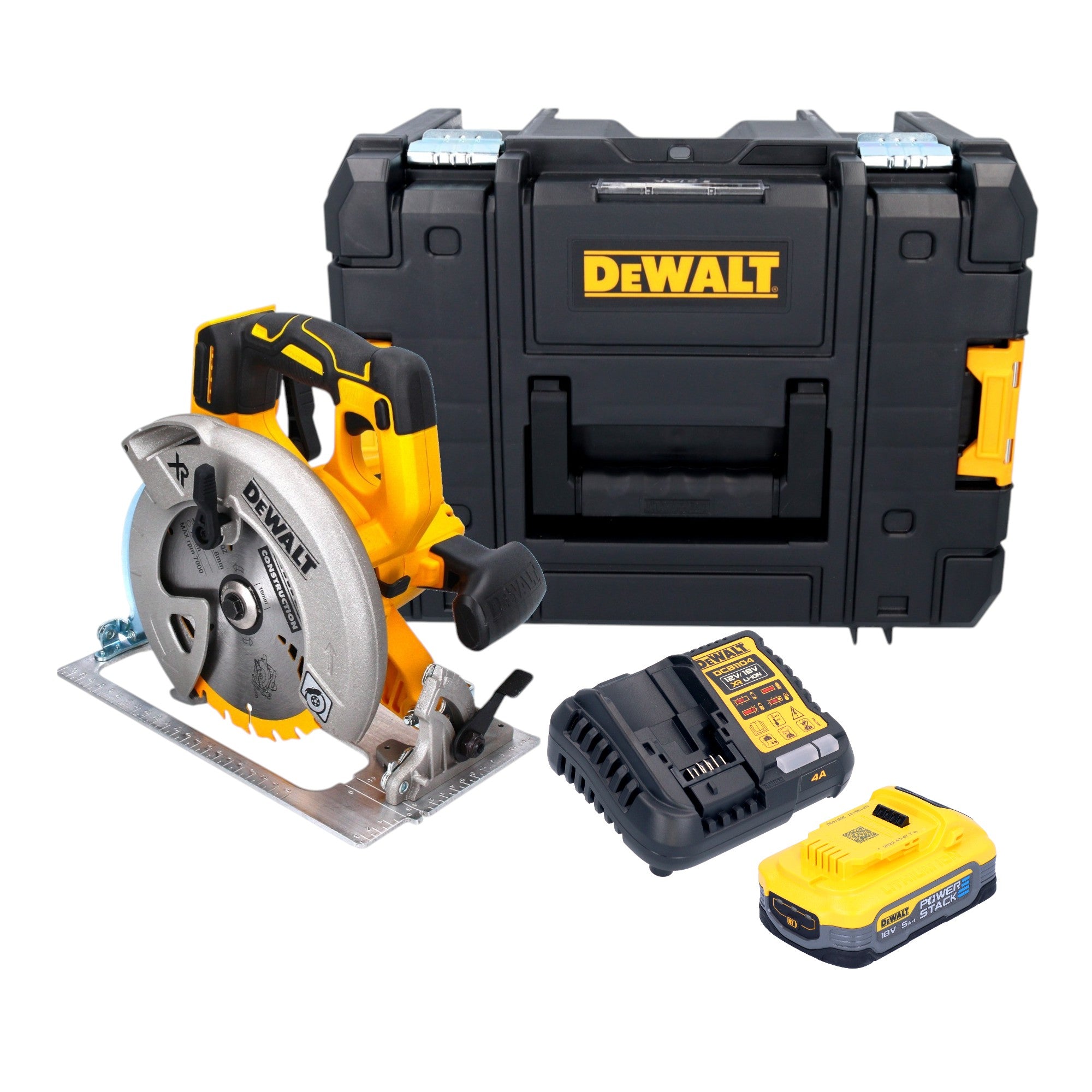 DeWalt DCS 570 H1T Akku Handkreissaege 18 V 184 mm Brushless 1x Powerstack Akku 5 0 Ah Ladegeraet TSTAK 0 - toolbrothers