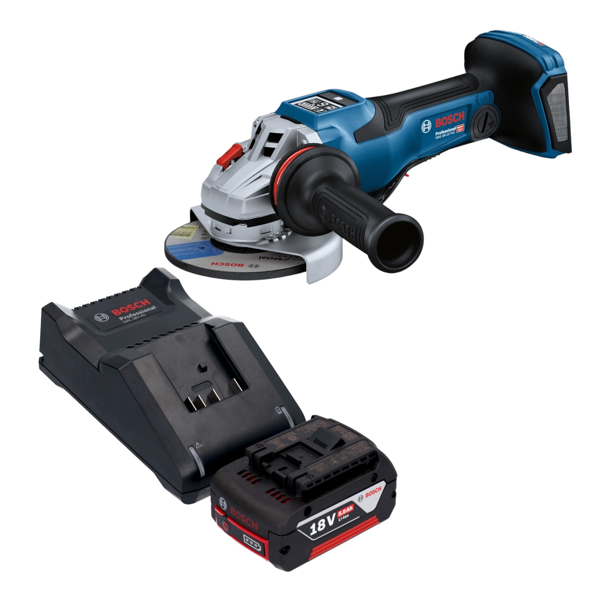 Bosch GWS 18V 15 PSC Professional Akku Winkelschleifer 18 V 125 mm BITURBO Brushless 1x Akku 5 0 Ah Ladegeraet 0 - toolbrothers