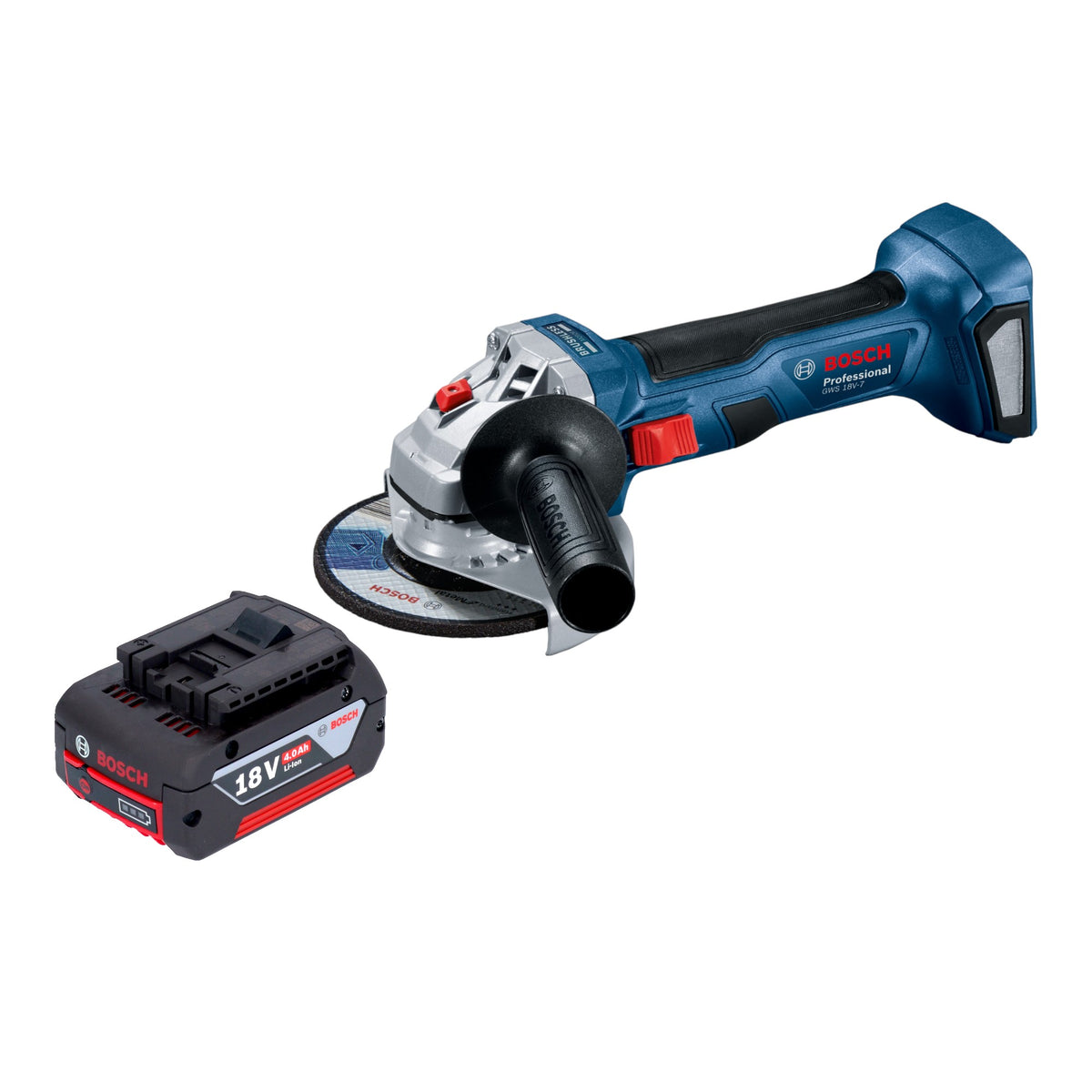 Bosch GWS 18V-7 Professional Akku Winkelschleifer 18 V 115 mm Brushless + 1x Akku 4,0 Ah - ohne Ladegerät