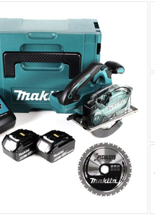 Makita DCS 553 RTJ Akku Metallhandkreissäge 18 V 150 mm Brushless + 2x Akku 5,0Ah + Ladegerät + 2x Sägeblatt für Metall + Makpac - Toolbrothers