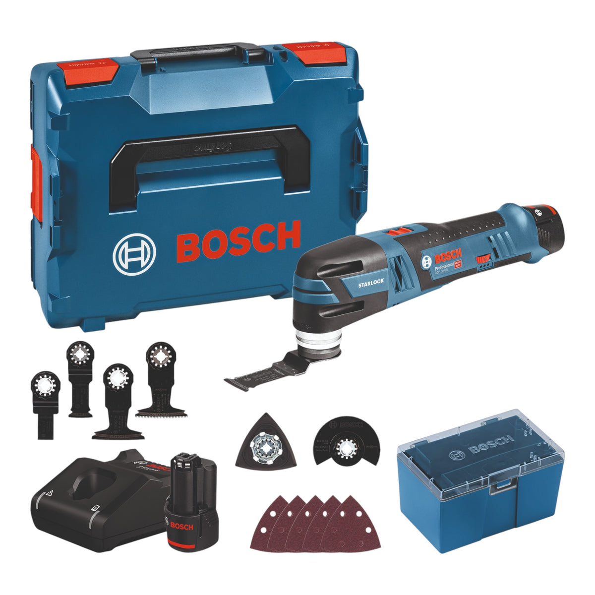 Bosch GOP 12V-28 Professional Akku Multi Cutter 12 V ( 06018B5006 ) + 2x Akku 3,0 Ah + Ladegerät + L-Boxx