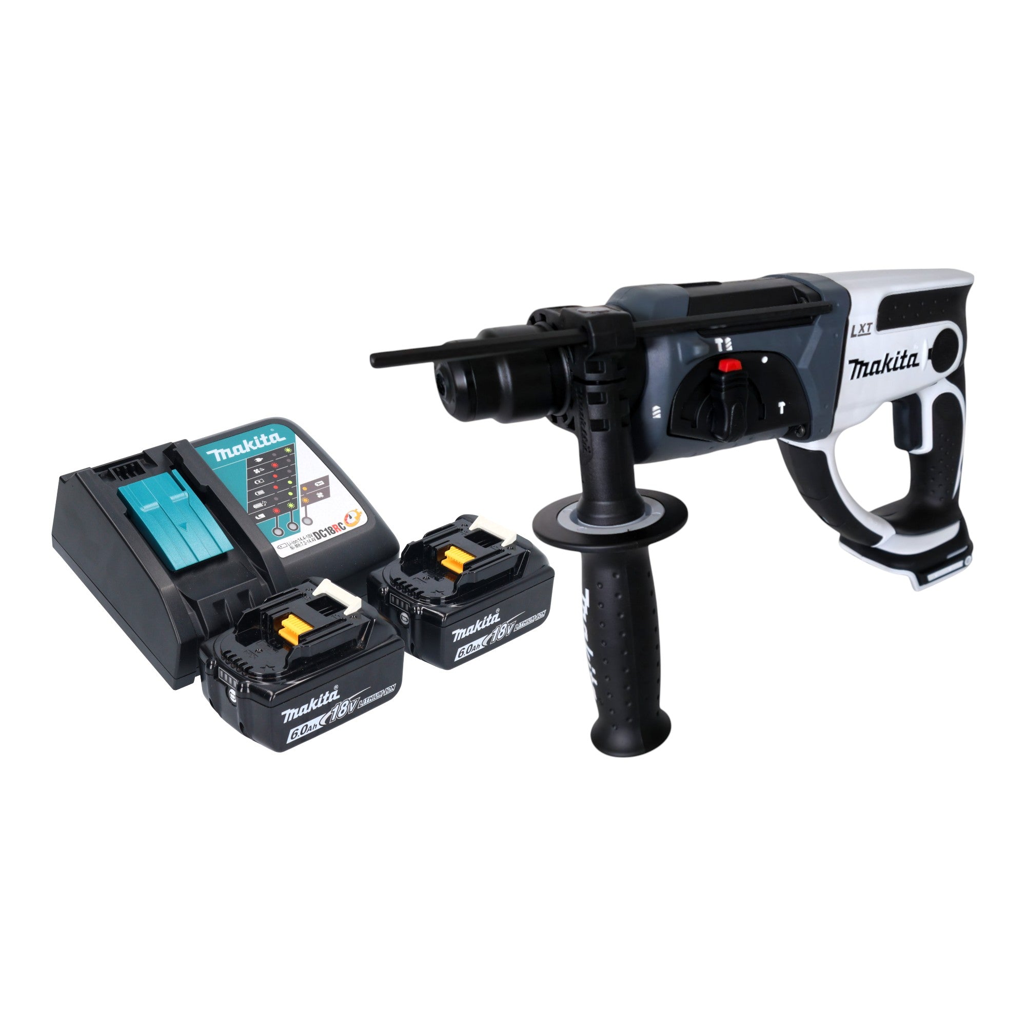 Makita DHR 202 RGW Akku Bohrhammer 18 V 20 mm 2 0 J weiss 2x Akku 6 0 Ah Ladegeraet 0 - toolbrothers