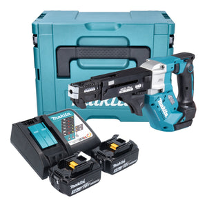 Makita DFR 552 RFJ Akku Magazinschrauber 18 V 25 - 55 mm Brushless + 2x Akku 3,0 Ah + Ladegerät + Makpac
