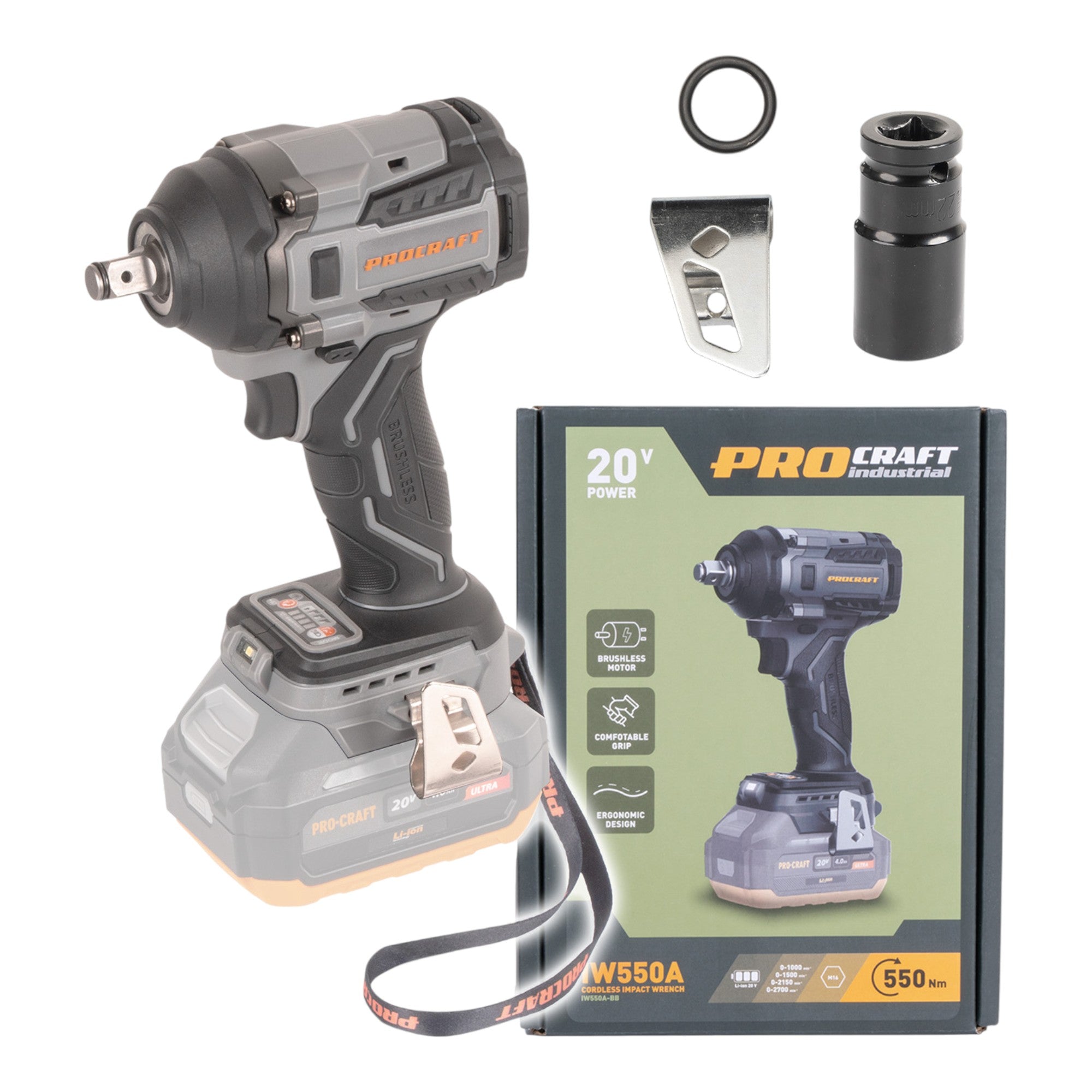 Procraft Industrial IW550Abb Akku Schlagschrauber 20 V 550 Nm 1 2 Solo ohne Akku ohne Ladegeraet 1 - toolbrothers