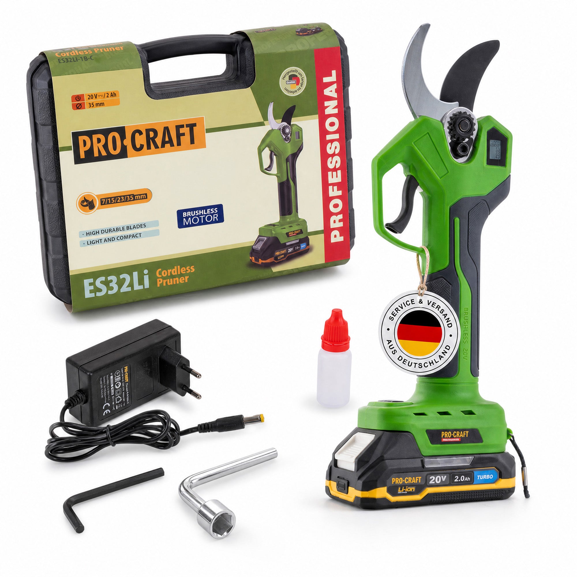 Procraft ES32Li Akku Astschere 20 V Brushless 1x Akku 2 0 Ah Ladegeraet Koffer 0 - toolbrothers