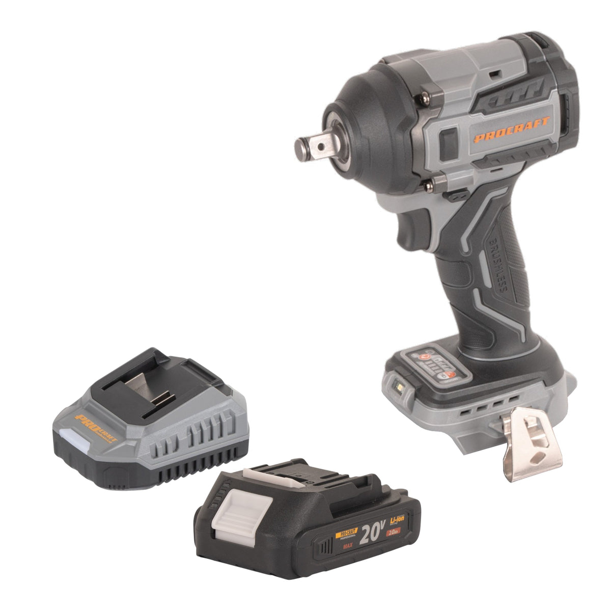 Procraft Industrial IW550Abb Akku Schlagschrauber 20 V 550 Nm 1/2" + 1x Akku 2,0 Ah + Ladegerät