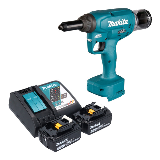 Makita DRV 150 RT Akku Blindnietsetzgeraet 18 V 10 kN 2 4 4 8 mm Brushless 2x Akku 5 0 Ah Ladegeraet 0 - toolbrothers