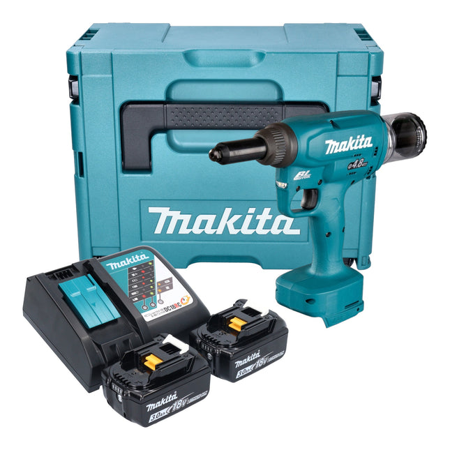 Makita DRV 150 RFJ Akku Blindnietsetzgeraet 18 V 10 kN 2 4 4 8 mm Brushless 2x Akku 3 0 Ah Ladegeraet Makpac 0 - toolbrothers