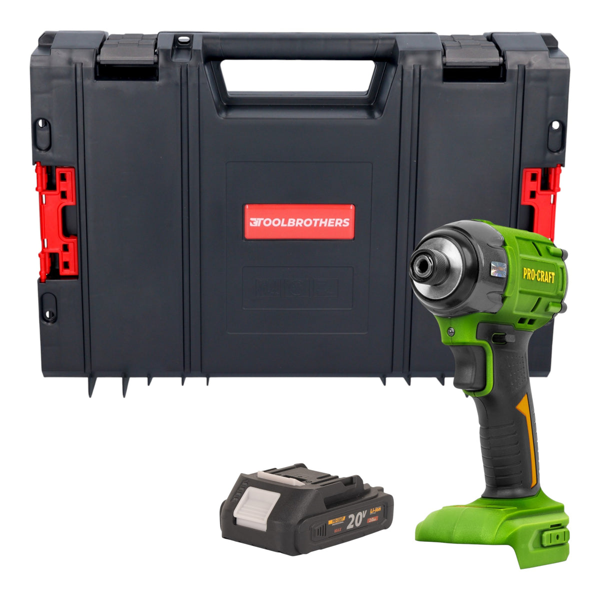 Procraft PS22bb Akku Schlagschrauber 20 V 230 Nm 1/4" Brushless + 1x Akku 2,0 Ah + RHINO Toolcase - ohne Ladegerät