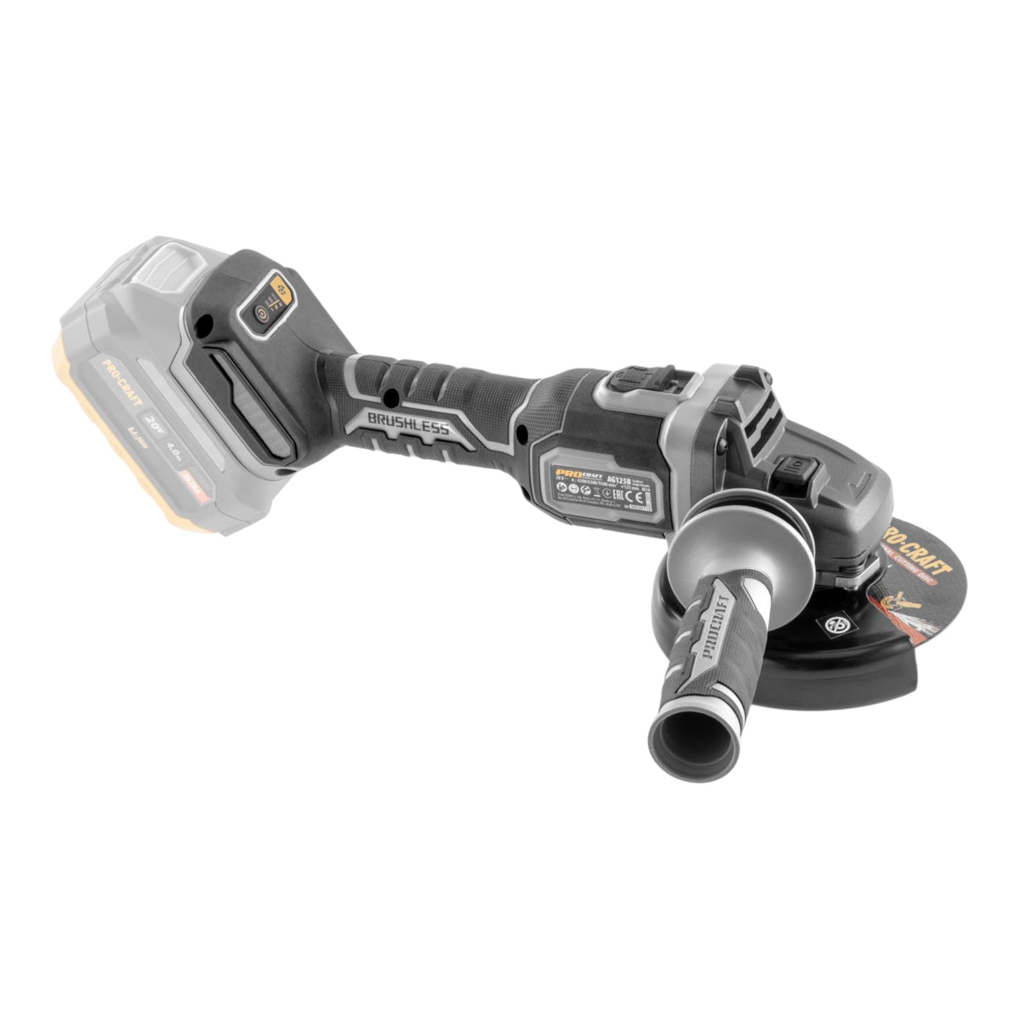 Procraft Industrial AG125Bbb Akku Winkelschleifer 20 V 125 mm Brushless 2x Akku 2 0 Ah Ladegeraet 4 - toolbrothers