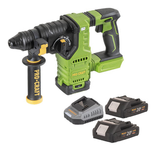 Procraft PHA30bb Akku Bohrhammer 20 V 2 8 J SDS plus Brushless 2x Akku 2 0 Ah Ladegeraet 0 - toolbrothers